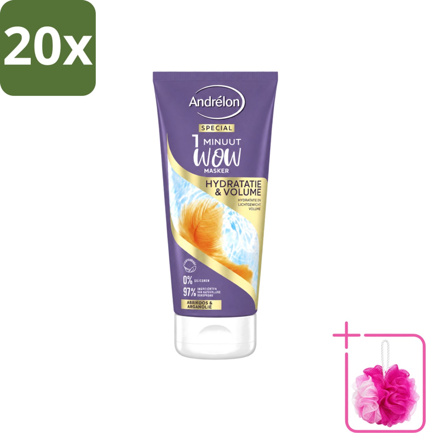 20 x Andrélon - WOW - 1 Minuut Masker - Hydratatie & Volume - 180 ml - Bulkverpakking - 1 minuut masker - Douchemop - Hydratatie haar