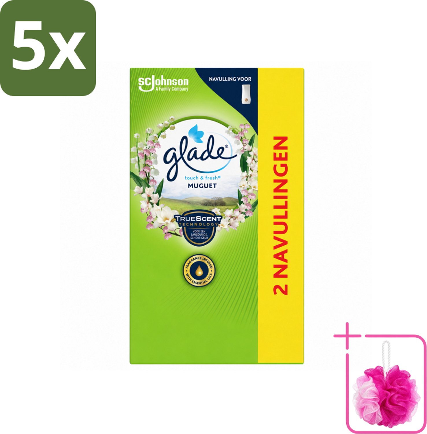 5 x Glade - Touch & Fresh Navulling - Lelietje-van-dalen - 2 × 10 ml - Bulkverpakking - Navulling Muguet - Douchemop - Glade Touch & Fresh