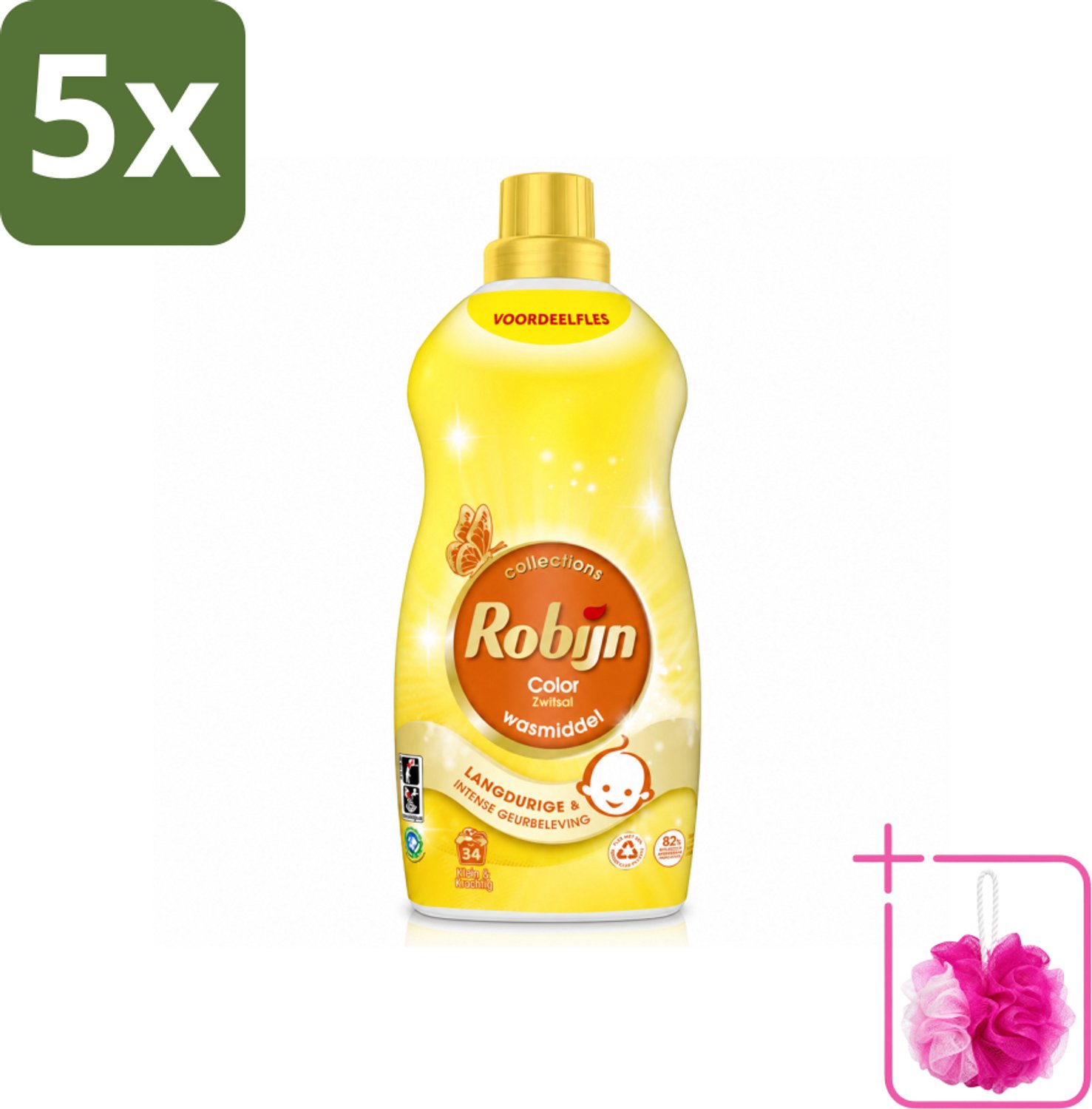 5 x Robijn - Klein & Krachtig Zwitsalgeur - Vloeibaar Wasmiddel - 34 Wasbeurten - 1,19 L - Bulkverpakking - Wasmiddel zwitsal - Douchemop - Kleur behouden