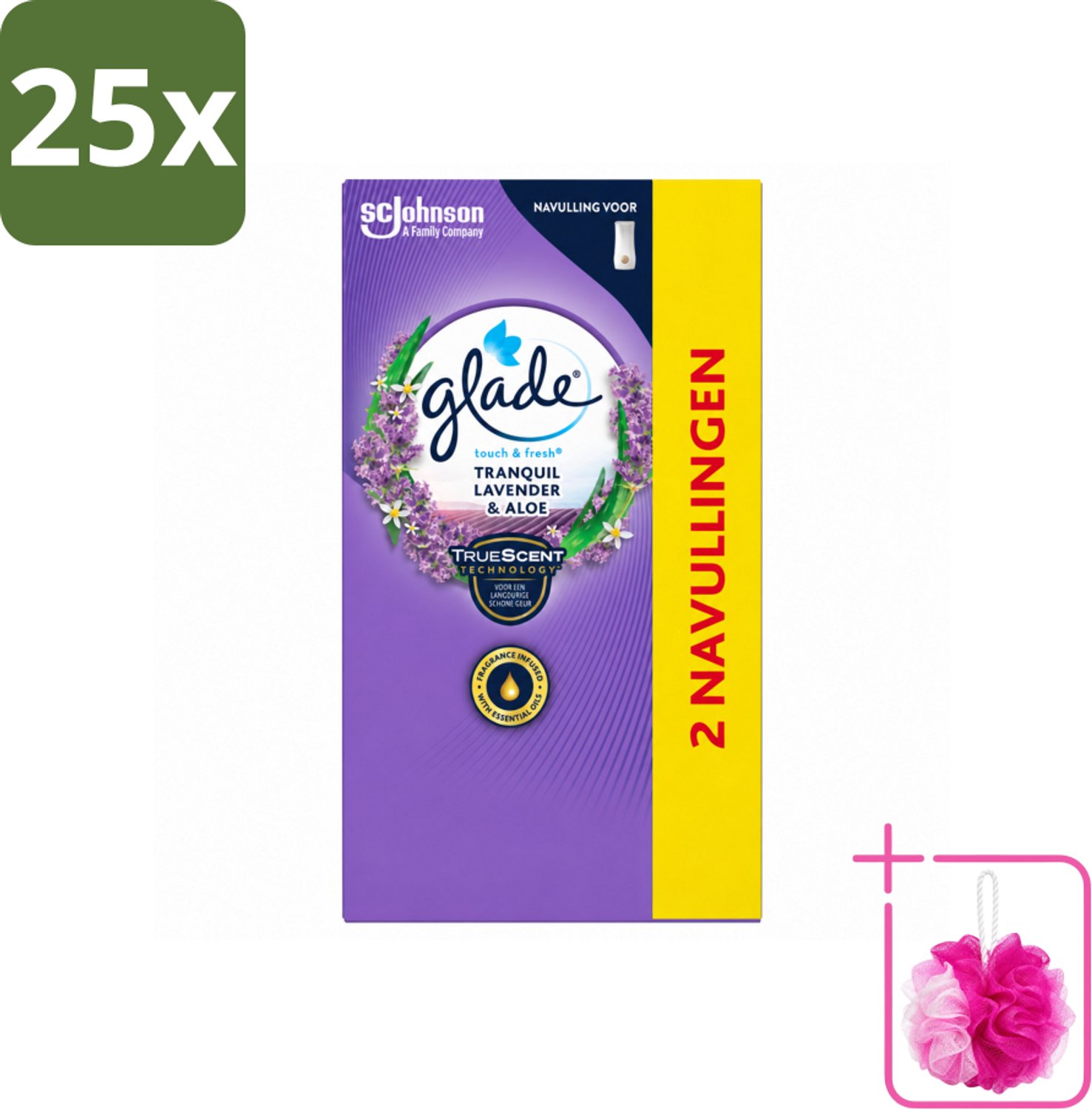 25 x Glade - Touch & Fresh Navulling - Tranquil Lavender & Aloë - 2 × 10 ml - Bulkverpakking - Geur - Douchemop - Ontspanning