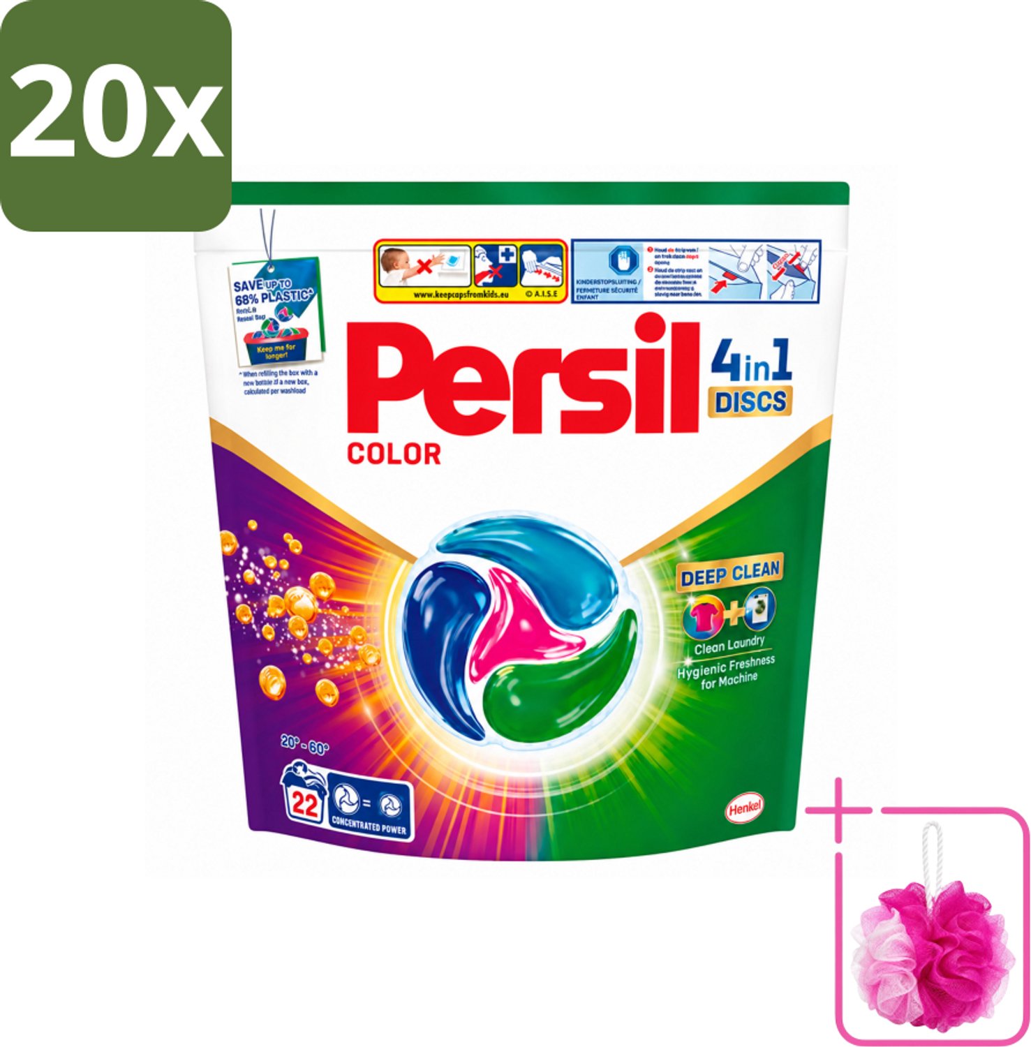 20 x Persil - Wasmiddel - Wasmiddelcapsules Discs Gekleurde Was - Voor Gekleurde Was - 22 wasbeurten - Bulkverpakking - Wasmiddel - Douchemop - Wascapsules