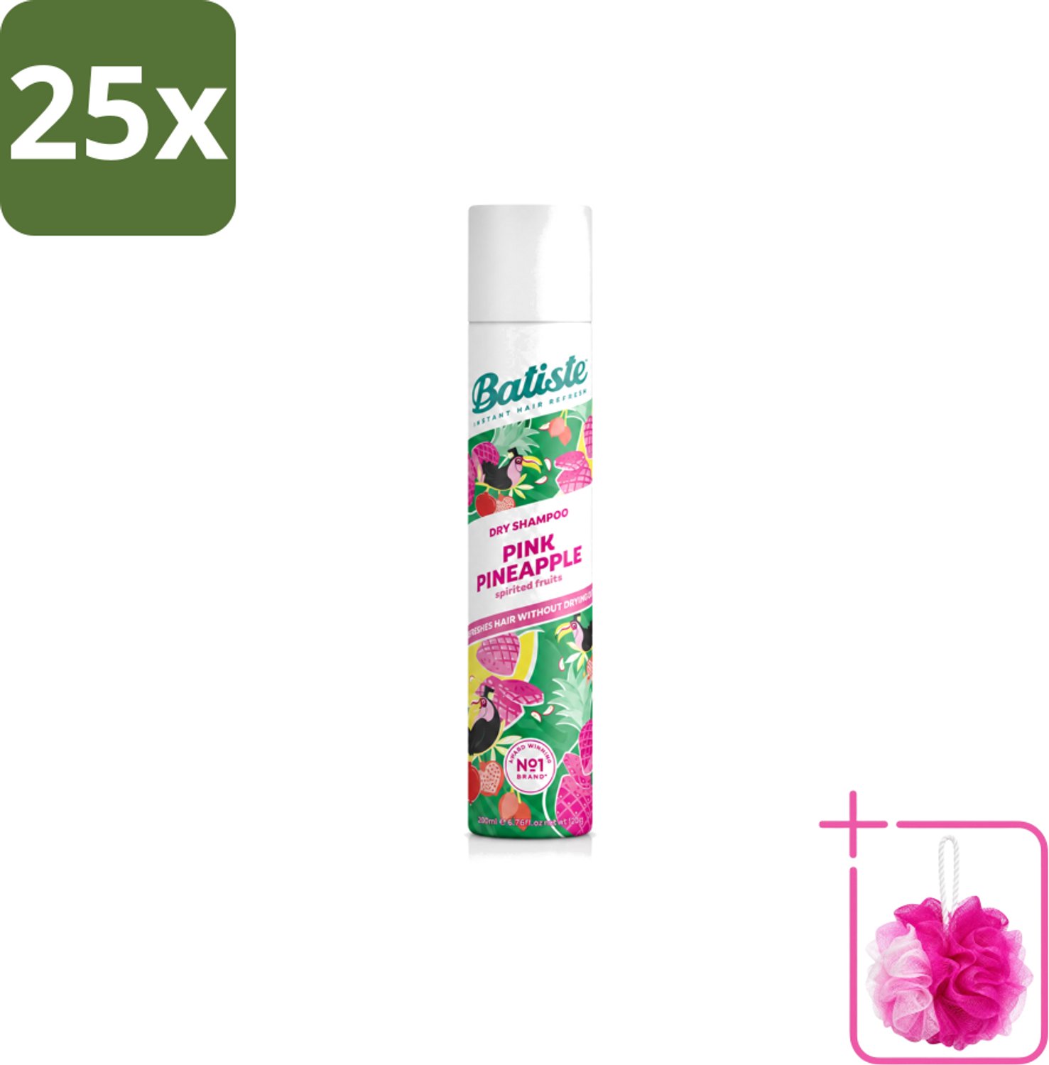 25 x Batiste - Pink Pineapple - Droogshampoo - Friszoete Geur - Verfrist en Geeft Volume - 200ml - Bulkverpakking - Droogshampoo - Douchemop - Fris haar