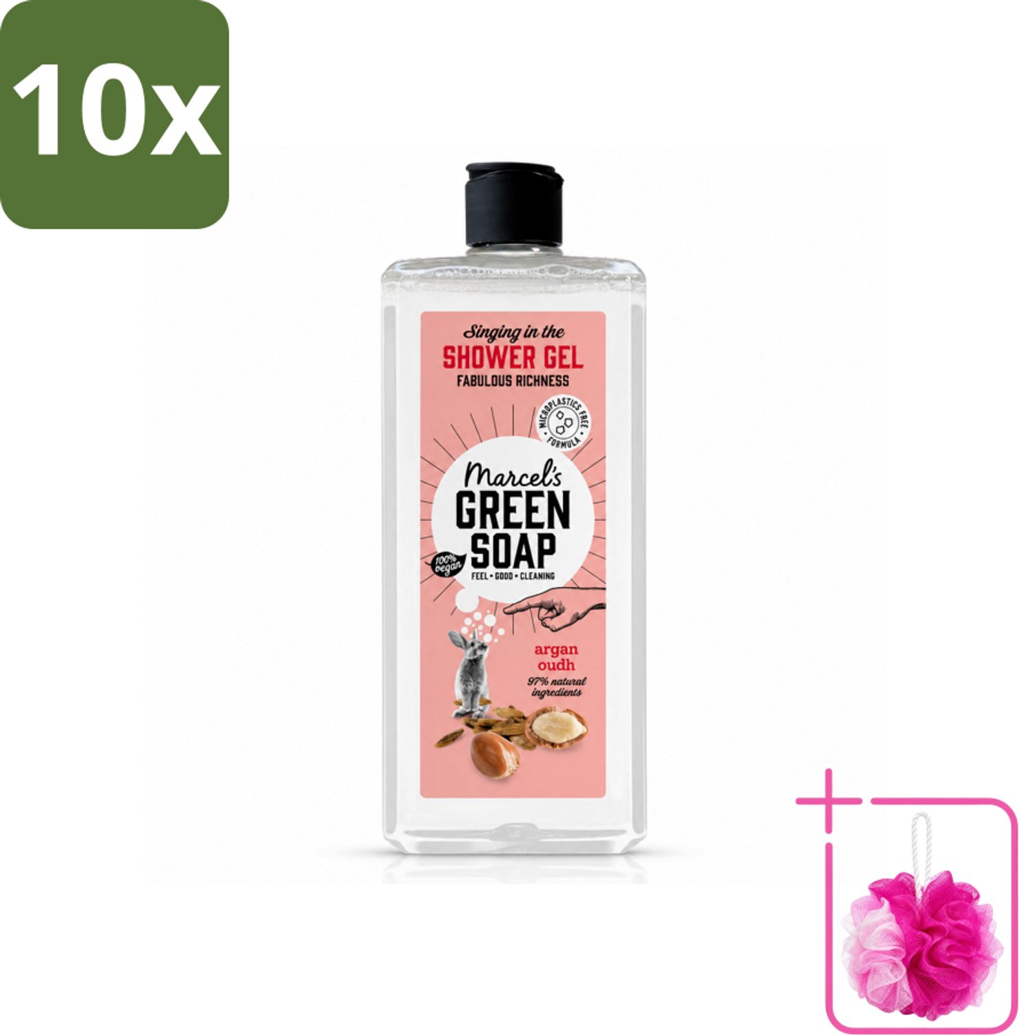 10 x Marcel's Green Soap - Douchegel - Argan & Oudh - Verzorgend & zacht - 300 ml - Bulkverpakking - Douchegel - Douchemop - Argan