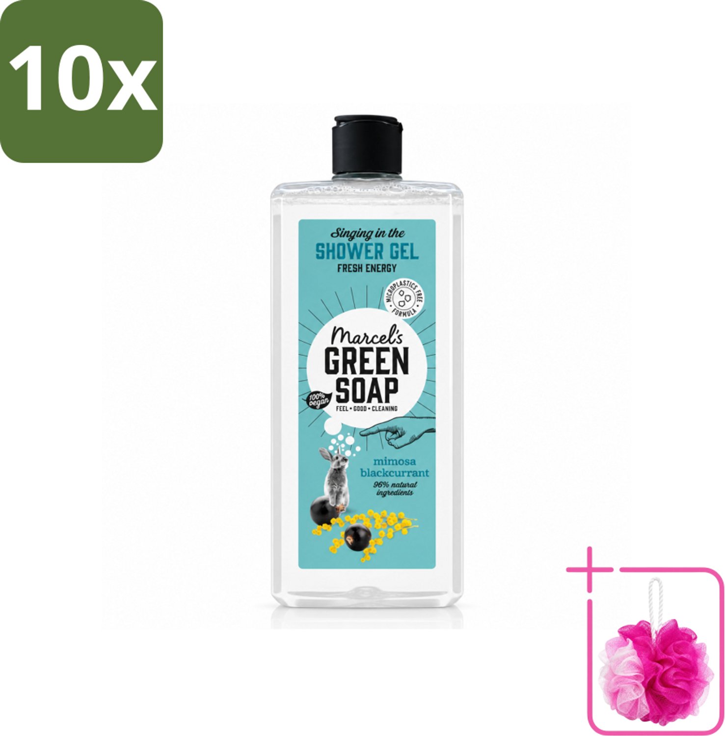 10 x Marcel's Green Soap - Douchegel - Mimosa & Zwarte Bes - Verzorgend & zacht - 300 ml - Bulkverpakking - Douchegel - Douchemop - Natuurlijke douchegel