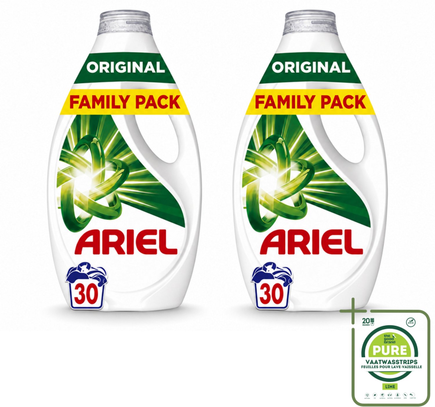 2 x Ariel - Vloeibaar Wasmiddel - Original - 30 Wasbeurten - 1350 ml - Grootverpakking - Vaatwasstrips - Wasmiddel - Vlekverwijdering - Koud Wassen - Frisse Geur - Ariel