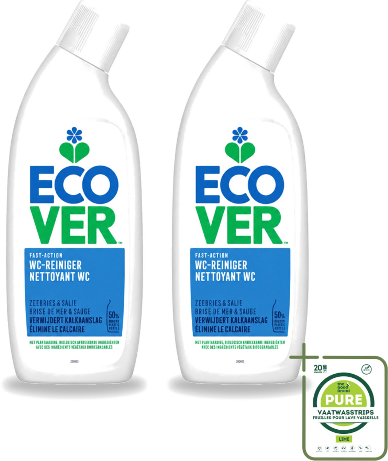 2 x Ecover - Toiletreiniger - Zeebries & Salie - 750 ml - Grootverpakking - Vaatwasstrips - Toiletreiniger - Zeebries - Salie - Natuurlijke Geur - Plantaardige Reiniging
