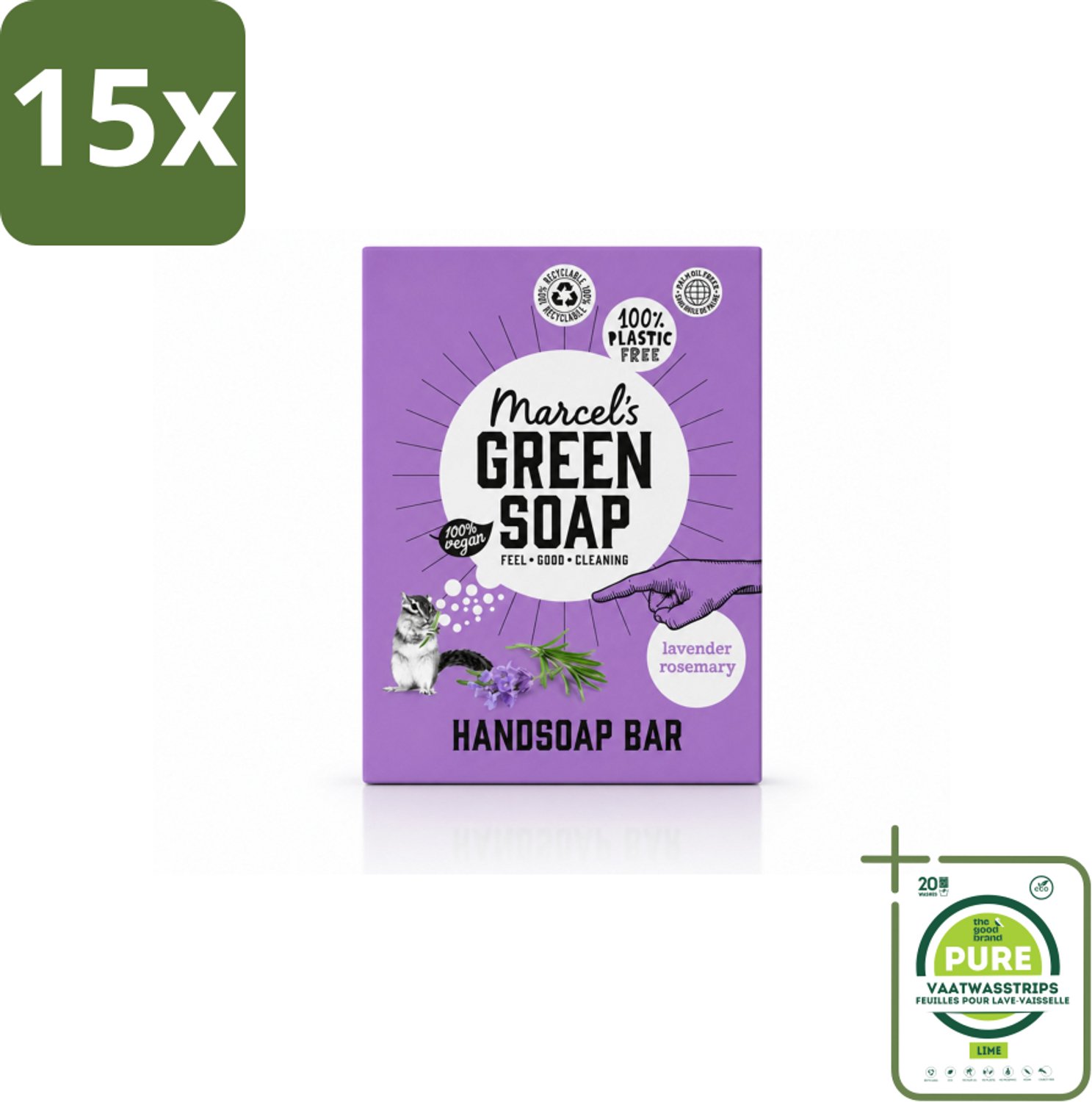 15 x Marcel's Green Soap - Handzeep Bar - Lavendel & Rozemarijn - Zachte verzorging - 90 gr - Grootverpakking - Vaatwasstrips - Handzeep Bar - Natuurlijke Handzeep - Milieuvriendelijke Handzeep - Vegan Handzeep - Lavendel Handzeep