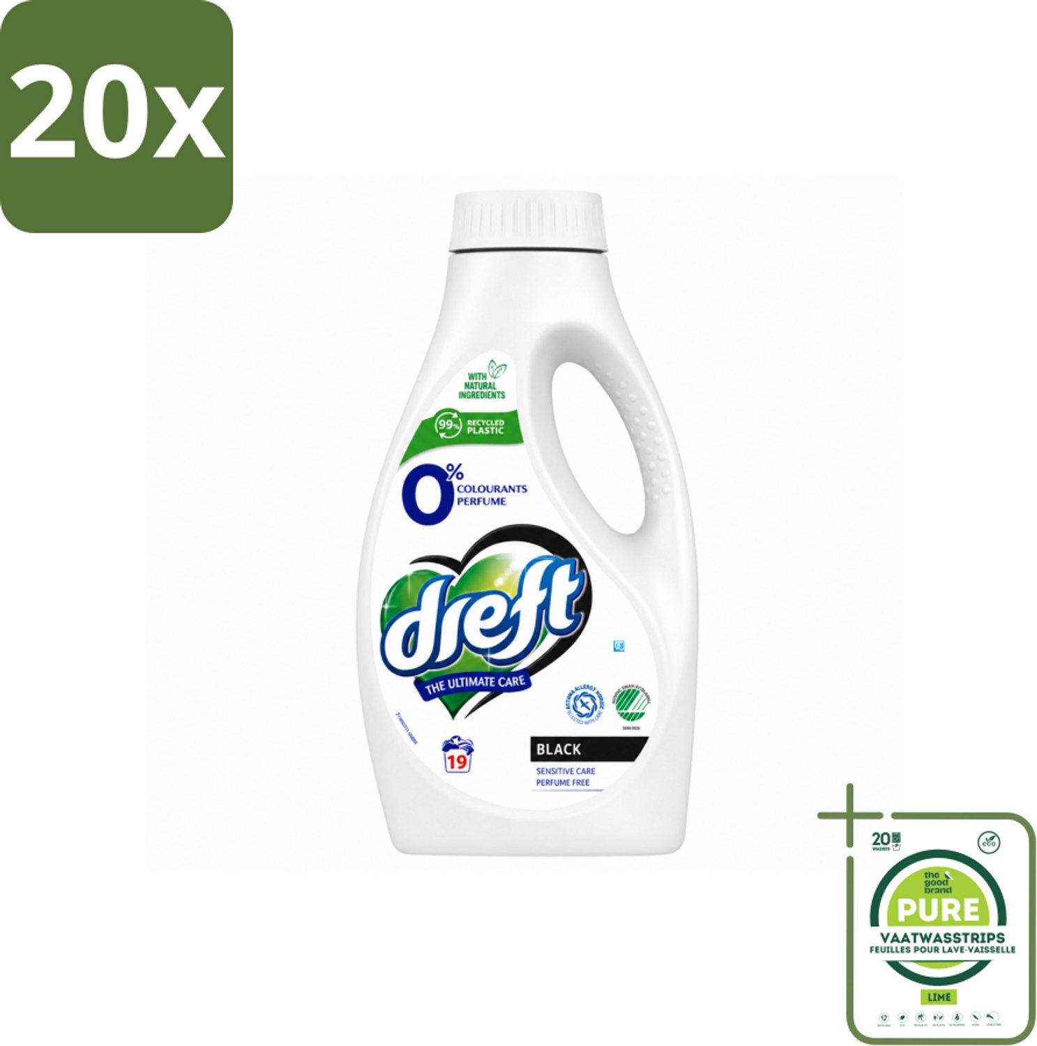 20 x Dreft - Vloeibaar Wasmiddel - 0% Donkere Was - Kleurbescherming - 19 Wasbeurten - Grootverpakking - Vaatwasstrips - Donkere Was - Huidgevoelig - Parfumvrij - Natuurlijke Wasmiddel - Milde Was