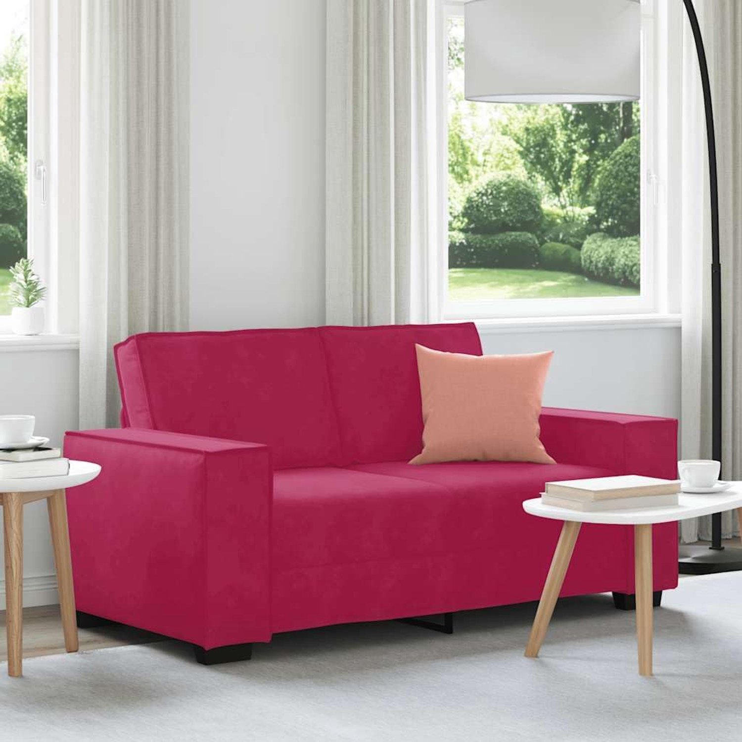 2-zitsbank in wijnrood, 120 cm breed, fluwelen bekleding, comfortabele gestoffeerde bank met brede armleuningen en robuust houten metalen frame voor woonkamer en kantoor, gezellige bank