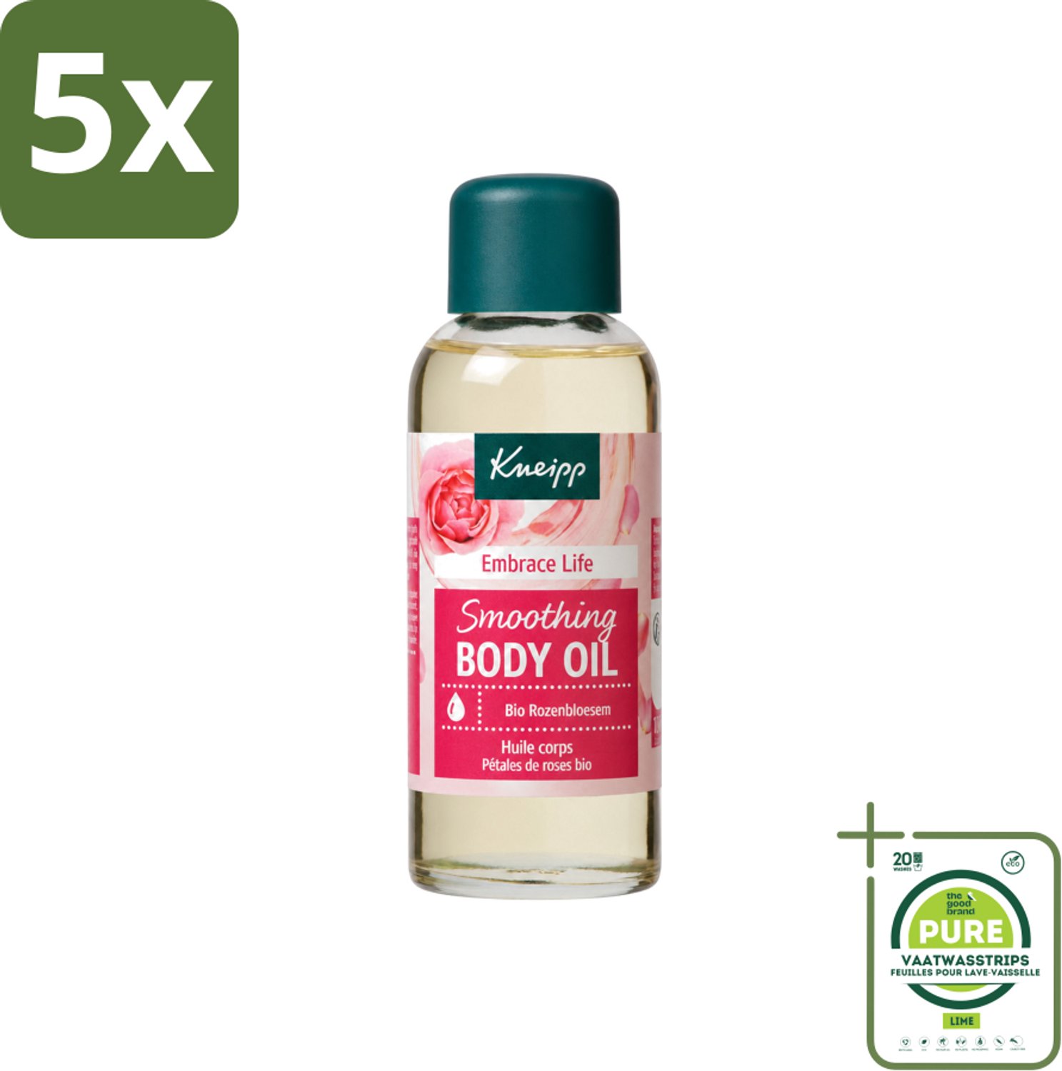 5 x Kneipp - Huidolie - Embrace Life - Anti‑Aging verzorging - 100 ml - Grootverpakking - Vaatwasstrips - Huidverzorging - Anti-aging - Droge Huid - Rijpe Huid - Huidolie