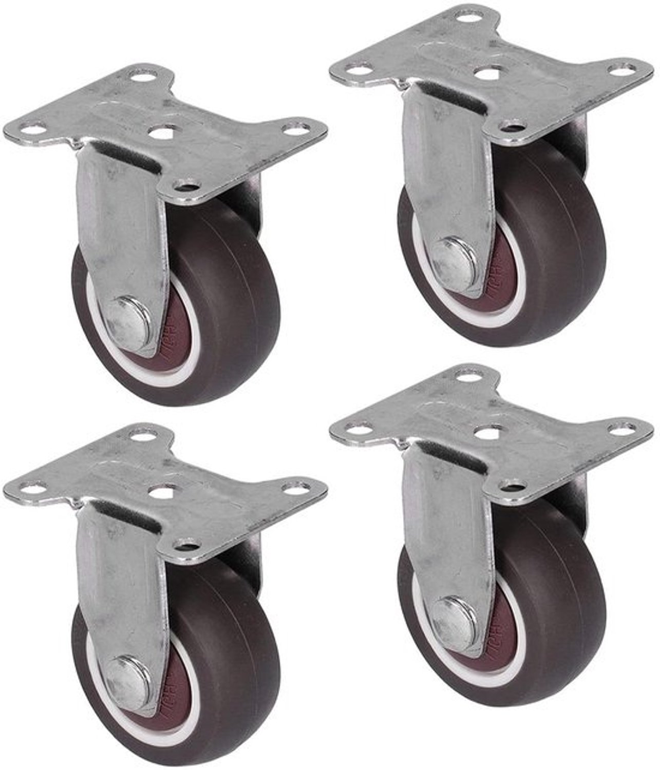 Zwenkwielen 4 stuks - Industriële Wielen - Voor meubels verplaatsen - Stil rollend TPR-rubber - 50 mm Installatiehoogte - Bruin