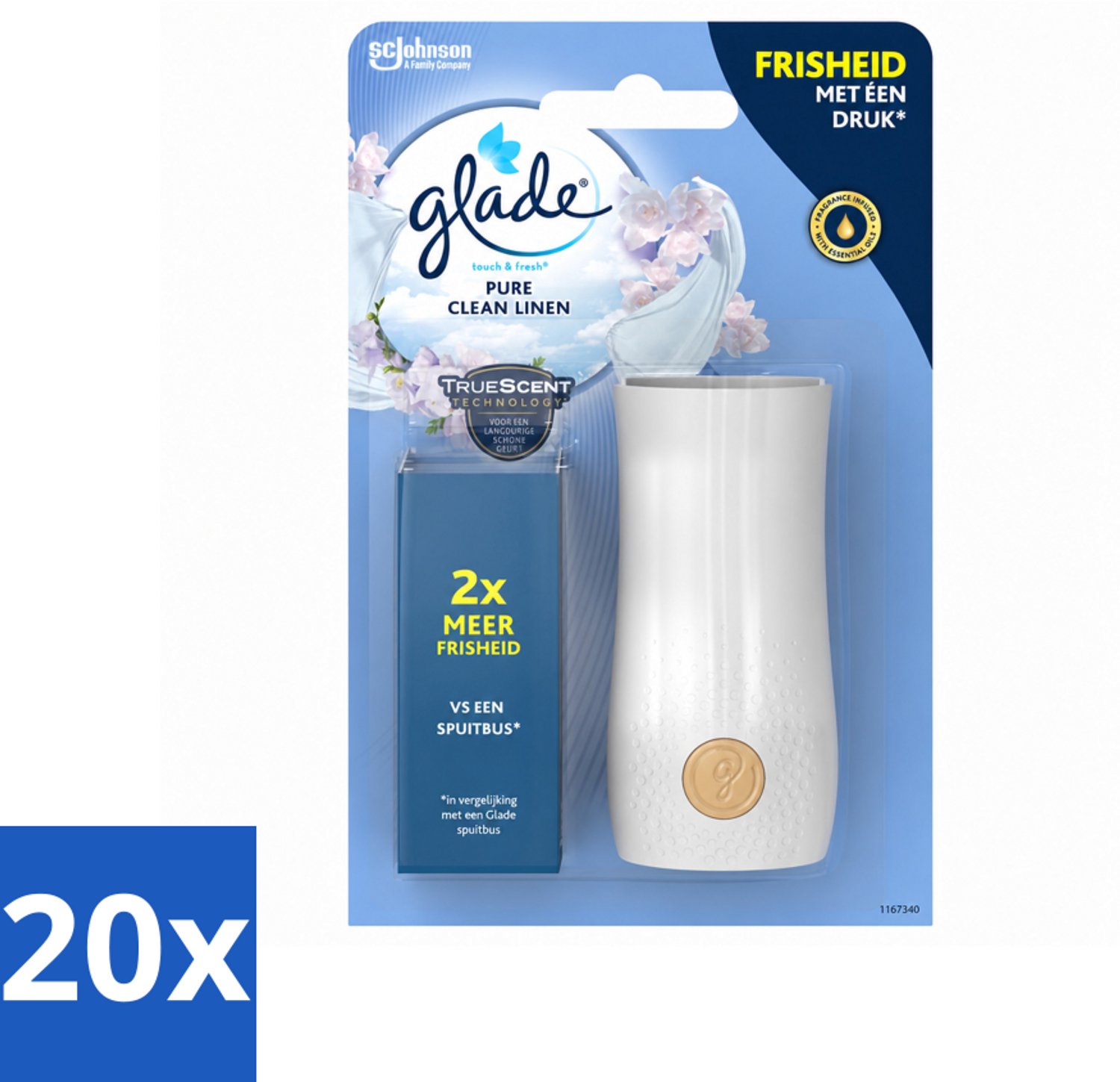 20 x Glade - Houder Touch & Fresh - Pure Clean Linen - 10 ml - Voordeelverpakking - 20 stuks