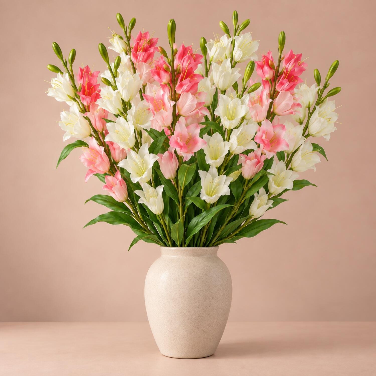 Mica Decorations Boeket Kunstbloemen Campanula takken - H71 cm - roze en wit - 8x stelen - met kleine bloemetjes