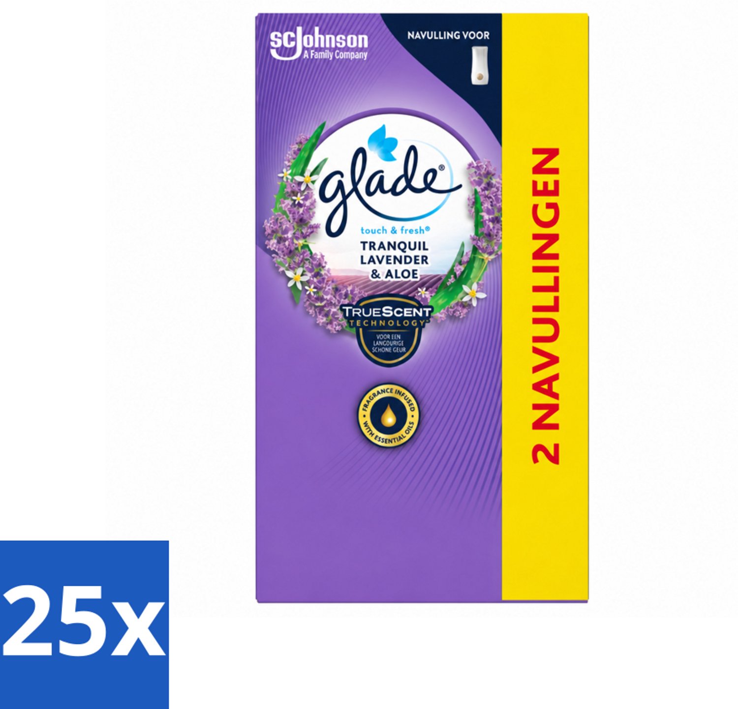 25 x Glade - Touch & Fresh Navulling - Tranquil Lavender & Aloë - 2 × 10 ml - Voordeelverpakking - 25 stuks