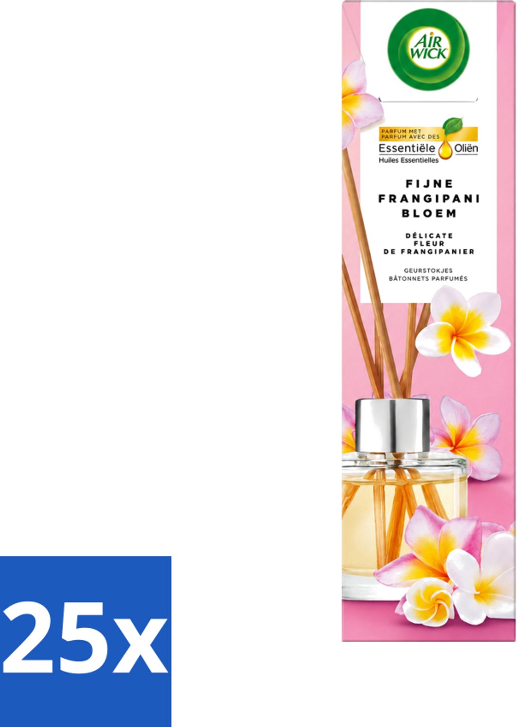 25 x Air Wick - Geurstokjes - Delicate Frangipani Bloemen - Essentiële Oliën - 40 ml - Voordeelverpakking - 25 stuks