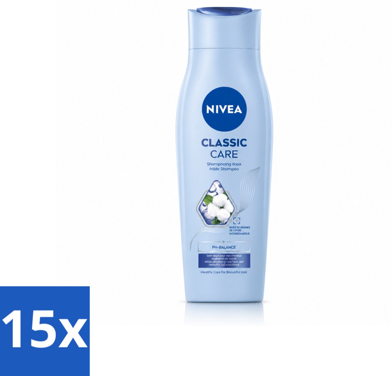15 x NIVEA - Shampoo - Klassieke Verzorging - Gezonde Zorg - Glanzend Haar - 250 ml - Voordeelverpakking - 15 stuks