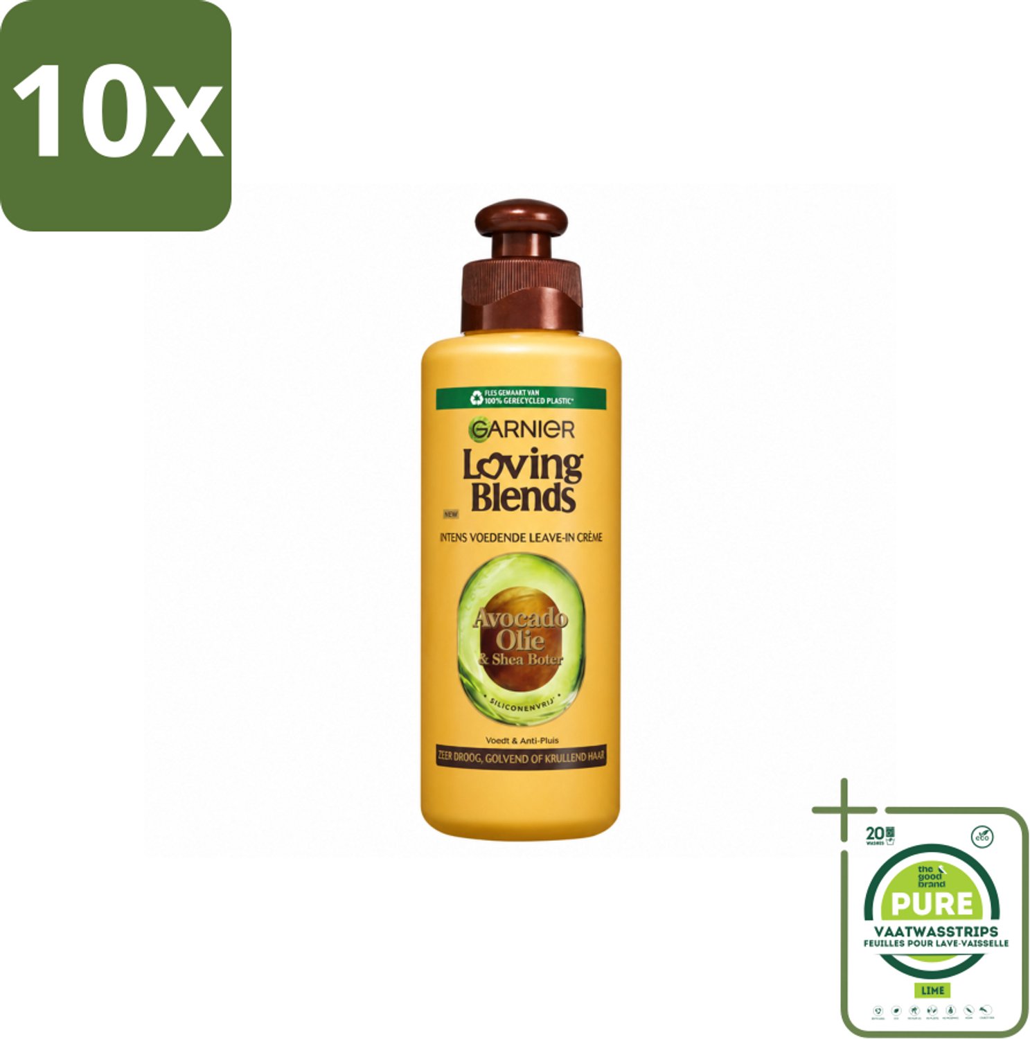10 x Garnier - Loving Blends - Leave-In Crème - Avocado Olie & Shea Boter - Zeer Droog & Pluizig Haar - 200 ml - Grootverpakking - Vaatwasstrips - Avocado Olie - Karité Boter - Haarvoeding - Haarverzorging - Droog Haar