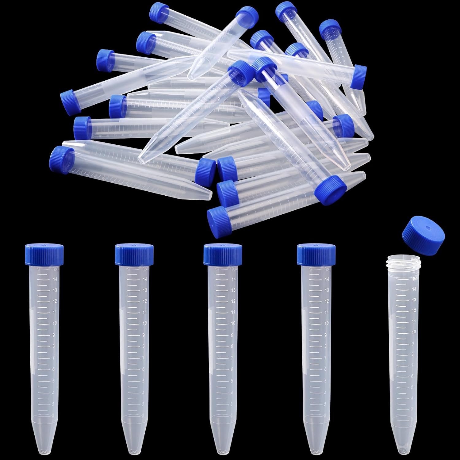 25 Stuks 15mL Plastic Centrifugebuisjes met Schroefdoppen, Transparante Centrifugebuisjes, Gegradueerde Centrifugebuisjes, voor Laboratoriumgebruik, Conische Bodem