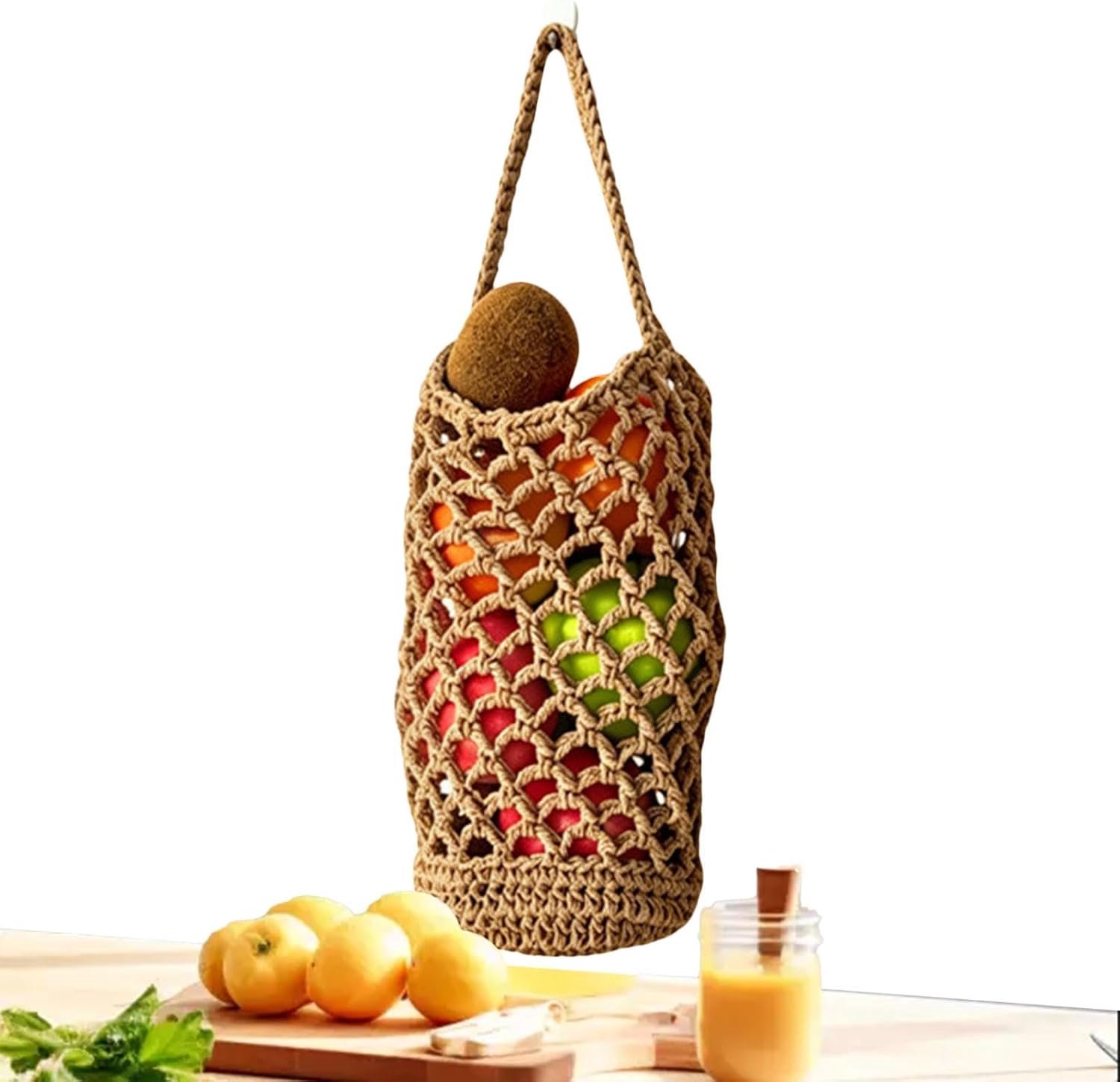 Keuken Fruit Opbergmand, Handgeweven Keuken Groente Opbergnet Tas - Muur Knoflook Organizer | Voor Thuis Appartement Woonkamer Slaapkamer Balkon Wasruimte Entryway Pantry