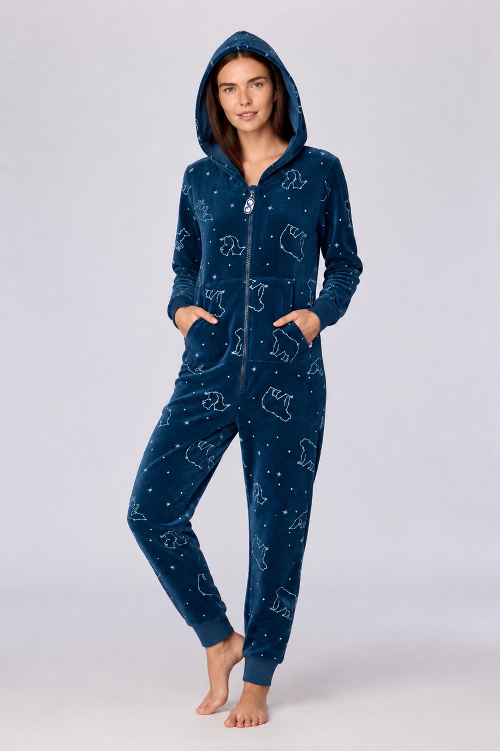 Woody onesie unisex velours - blauw - sterren - 262-10-ONE-V/924