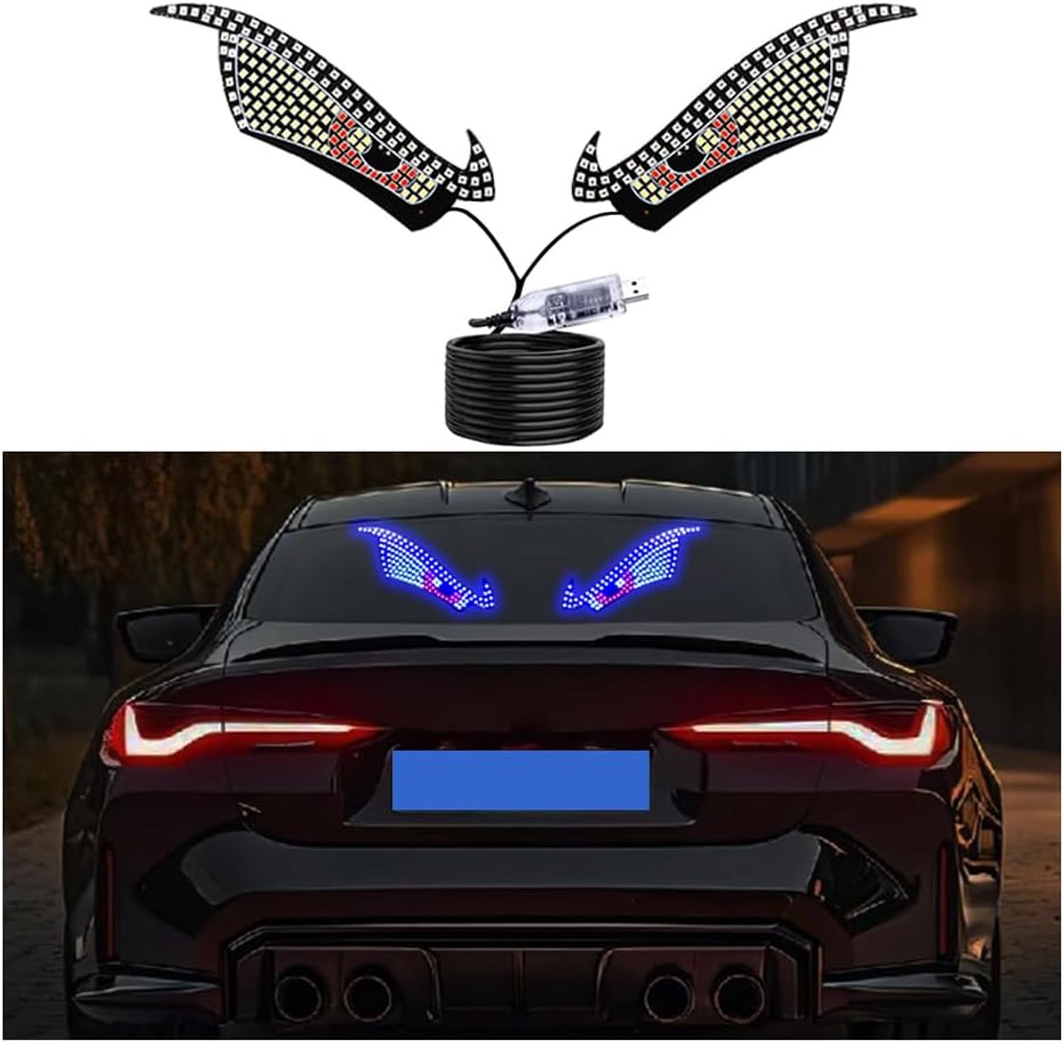 Duivelzuiglampen van de auto, dynamische lichten van de duivelsogen, ledlampen voor het bedienen van de knop van de USB-stekker van de autoruit