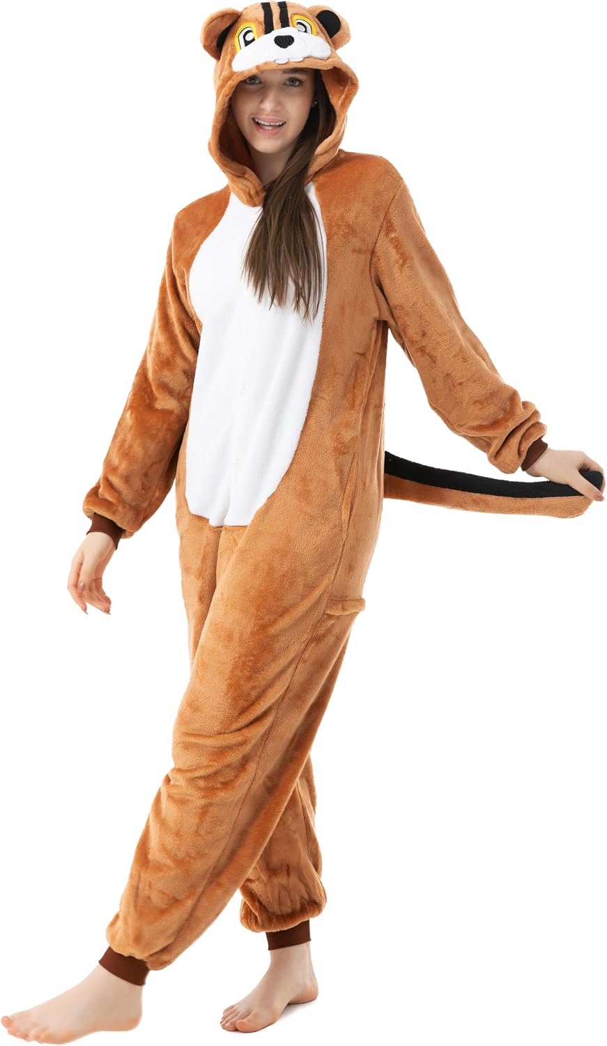 1744 Animal Onesie Unisex Pyjama Volwassenen Tieners (10+ Ontwerpen) Lichaamslengte 175-185cm, Chipmunk