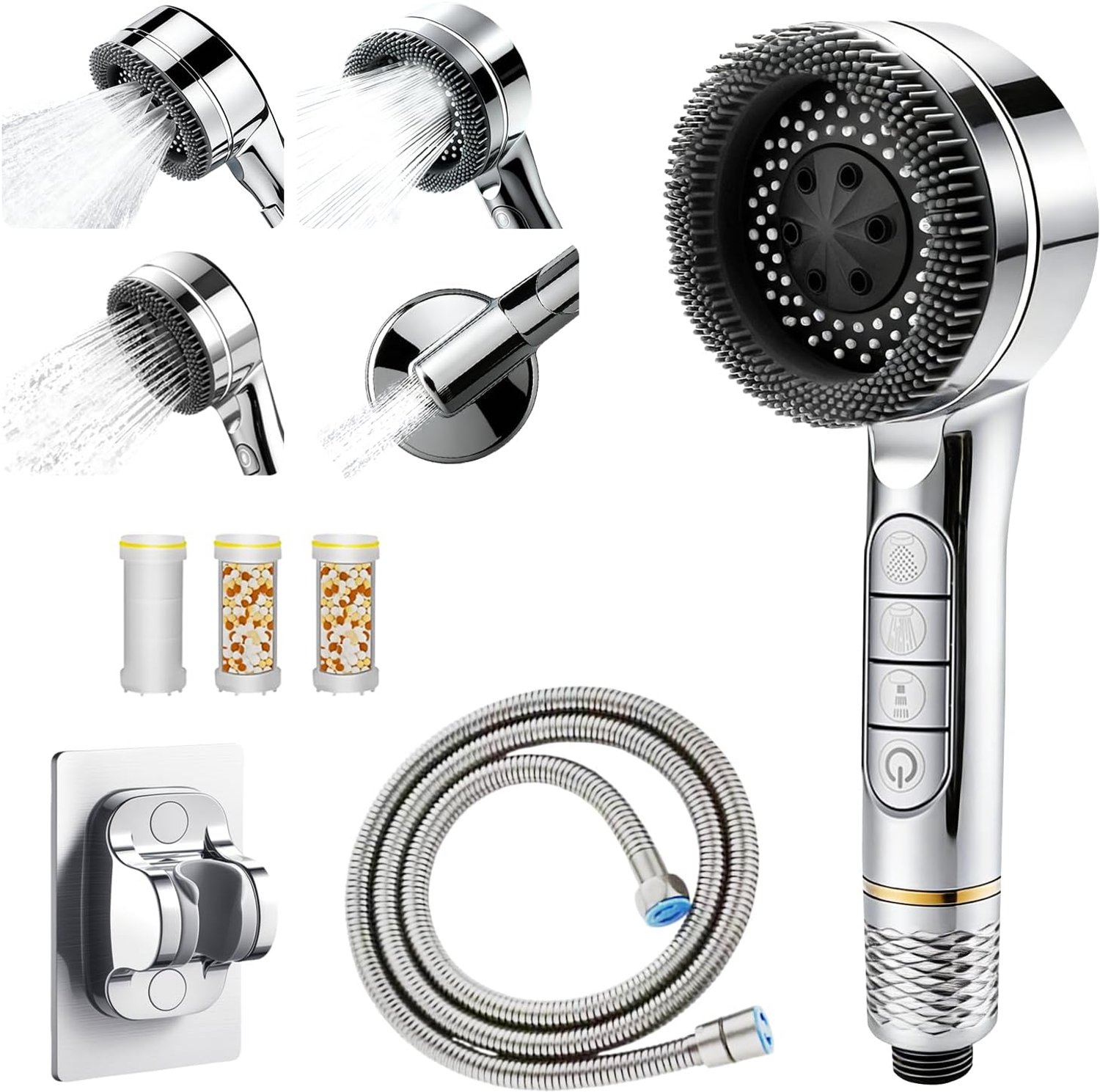 Douchkop met filter - 1,5 m slang - hoge druk - waterbesparend met filtratie - Homevero