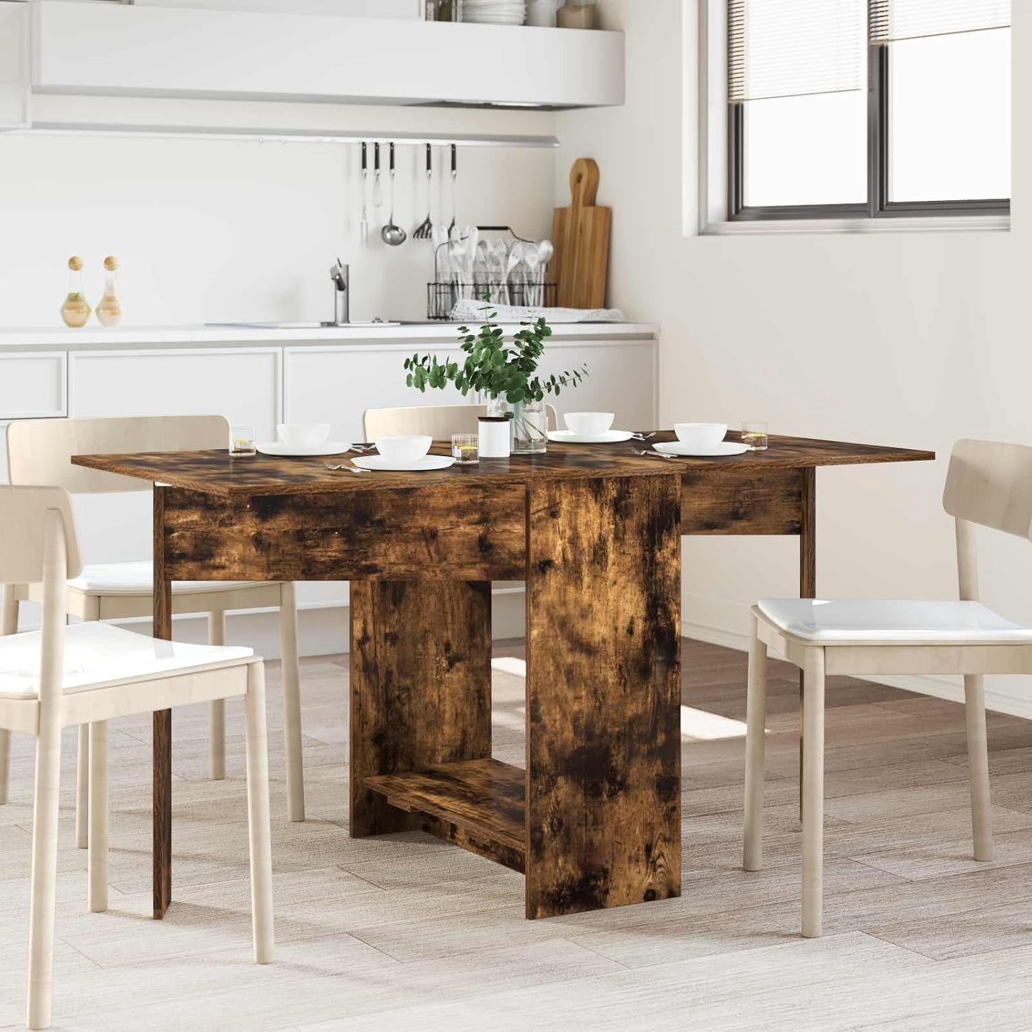 Eettafel 138 x 70 x 73,5 cm houtmateriaal gerookt eiken