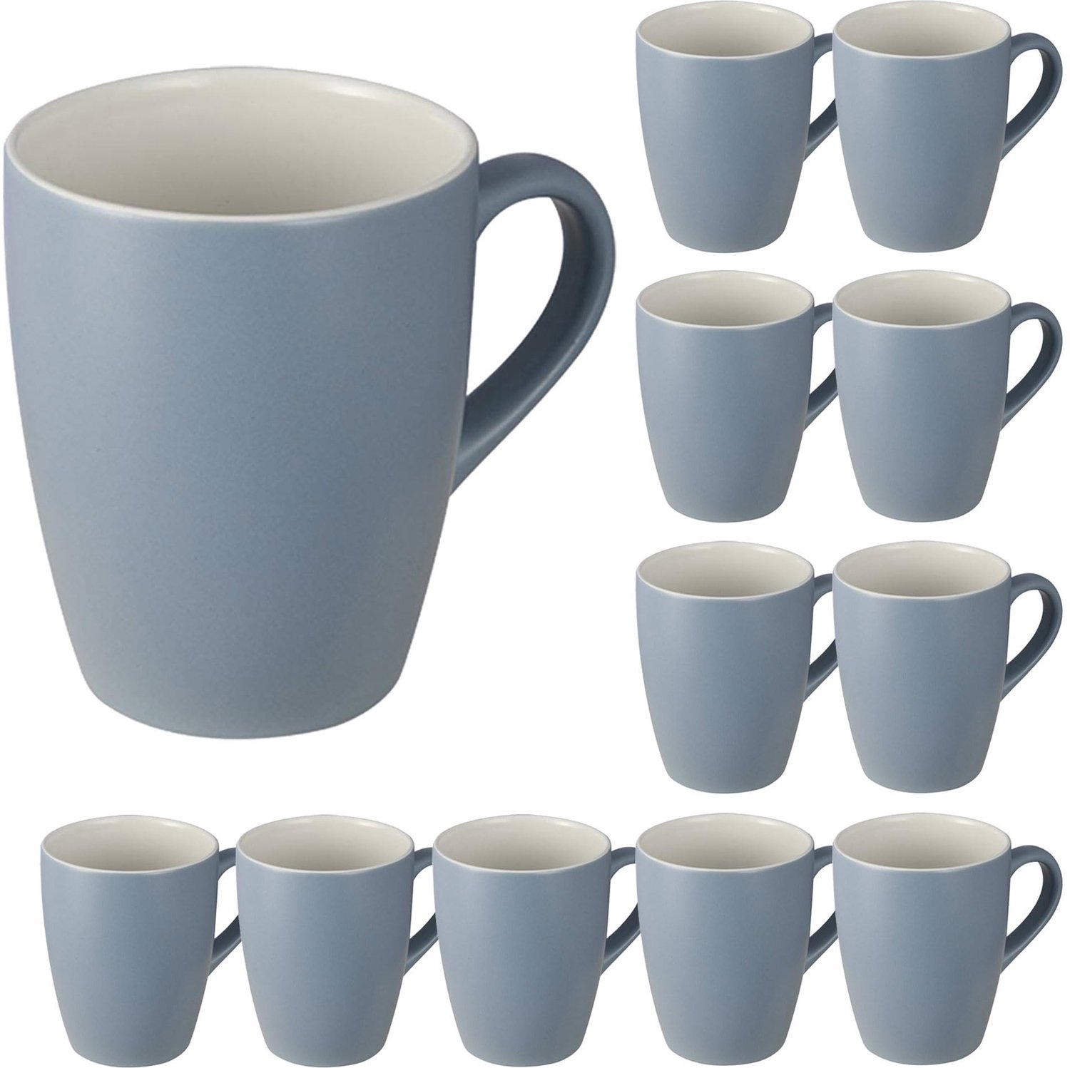 Kopjes Set van 12 - Porselein met Matte Blauwe Afwerking, 340 ml