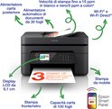 Zwarte Epson-printer met LCD-scherm, automatische documentinvoer, Wi-Fi en 3 maanden gratis inktabonnement.