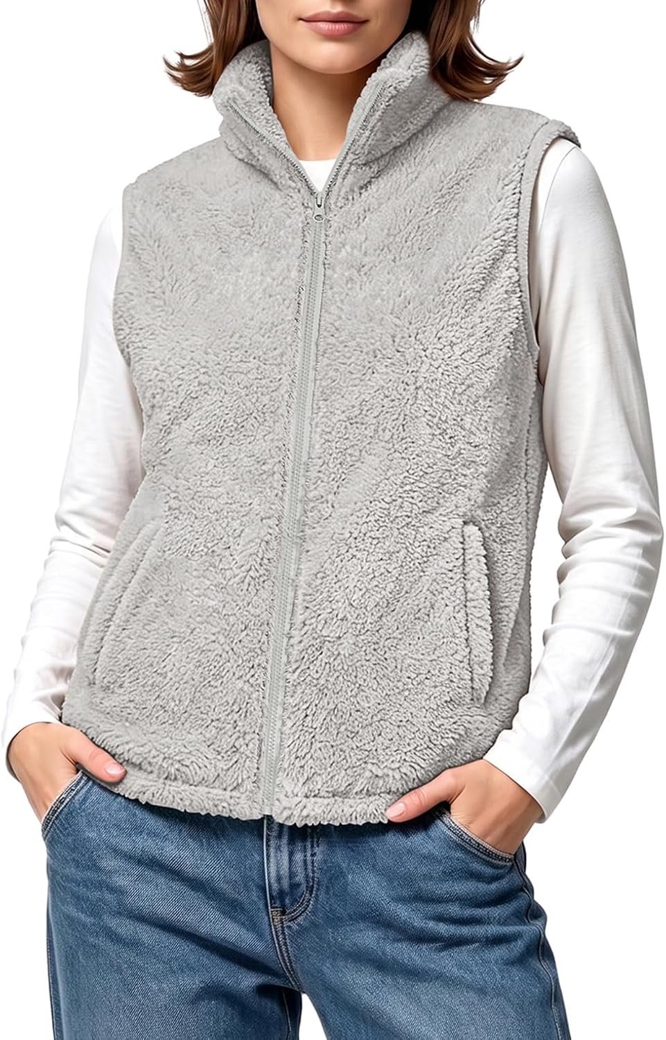 Fleece vest met kraag en zakken