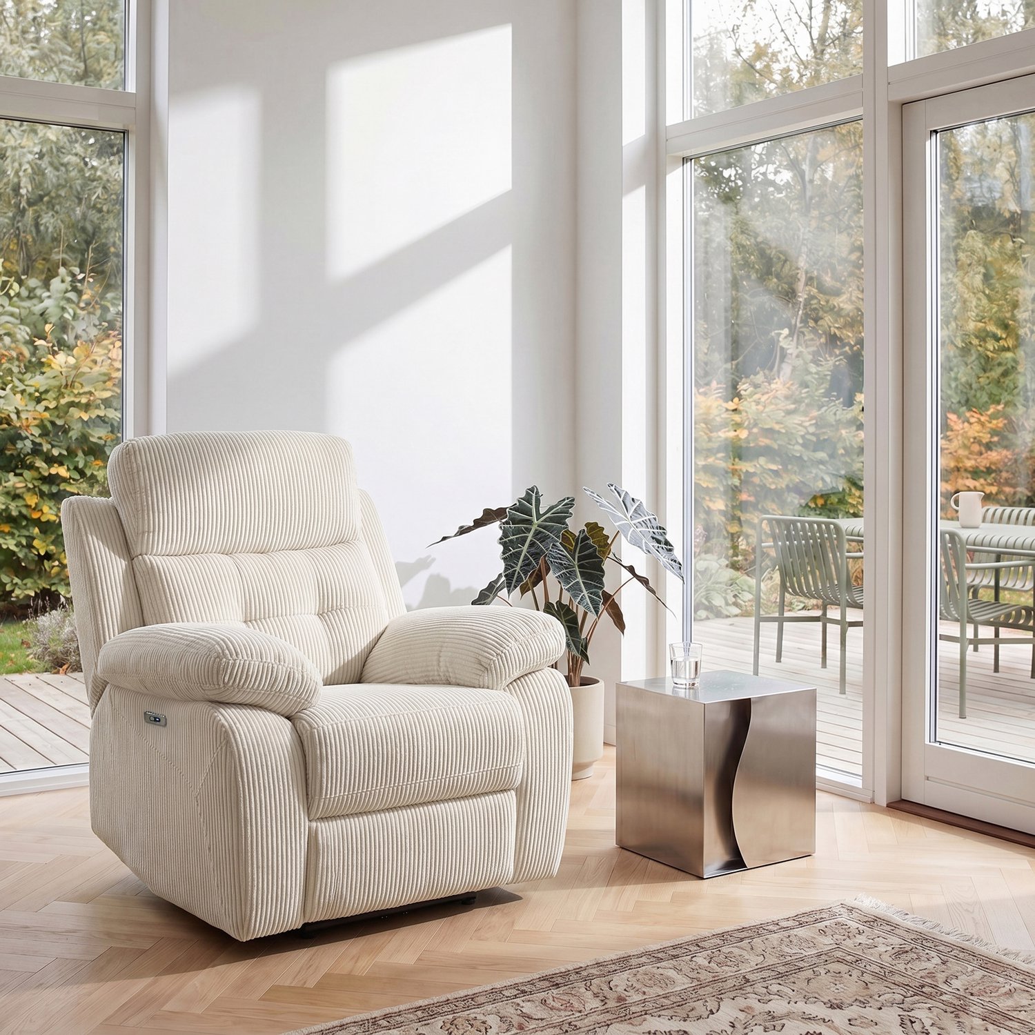 Notio Living Lannilis-Elektrische relaxstoel in corduroy crème