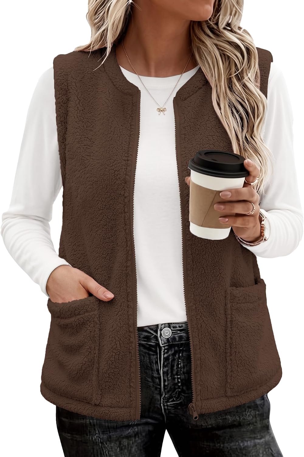 Fleece vest zonder mouwen met rits en zakken