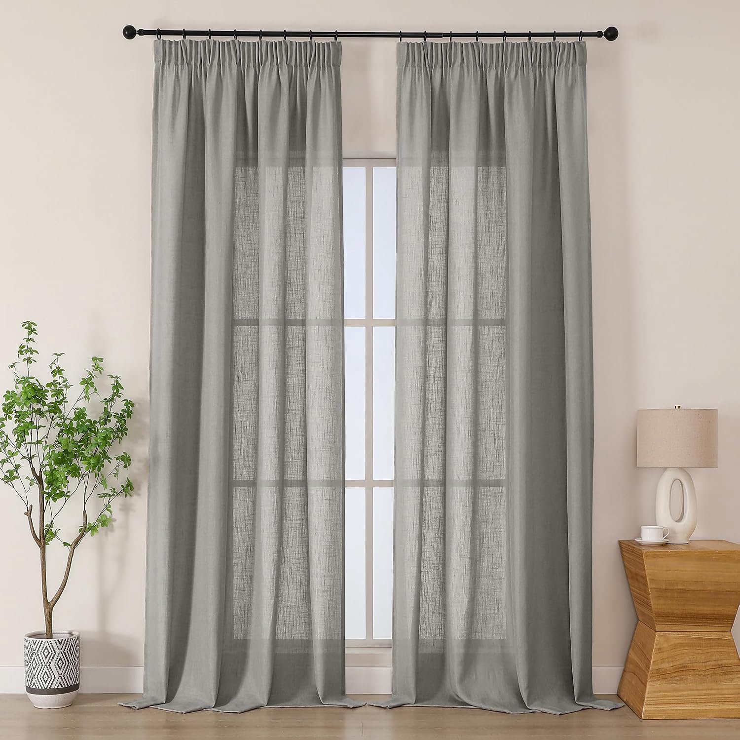 Gordijnen half transparant met plooibehang, 2-delig set, H260 x B140 cm