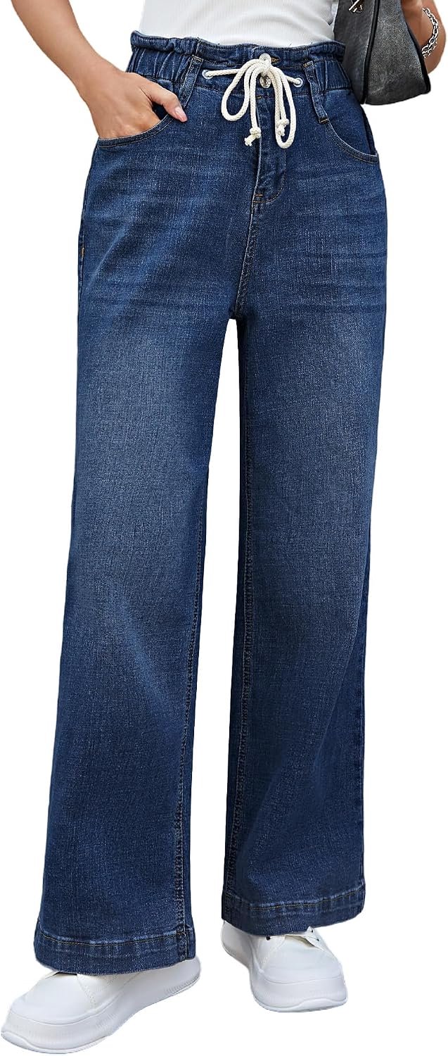 Jeans, hoge taille, stretch, bell bottom