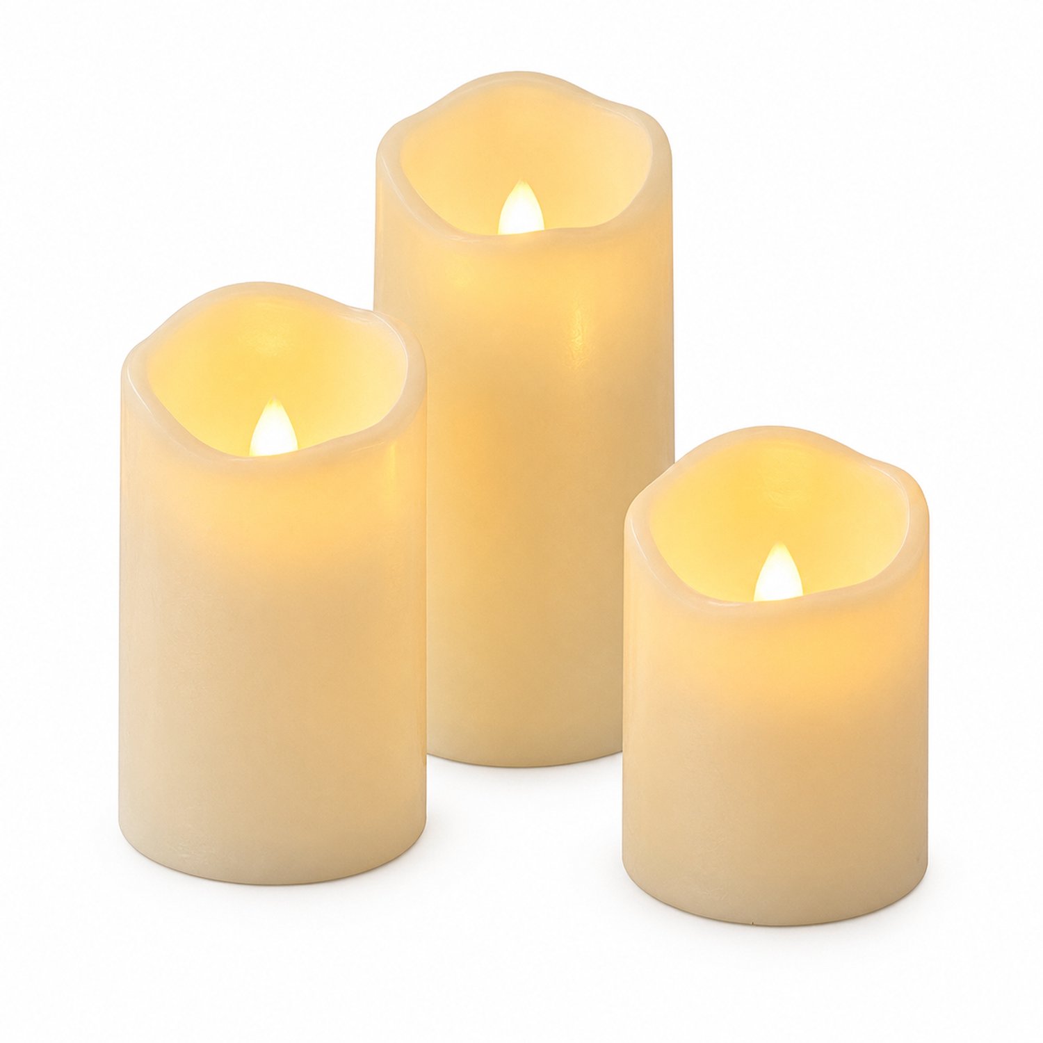 SWGOTA led kaarsen, set van 3 met afstandsbediening - Kunststof met golvende rand en vaste vlamvorm - 7,5 x 10/12,5/15 cm Crème