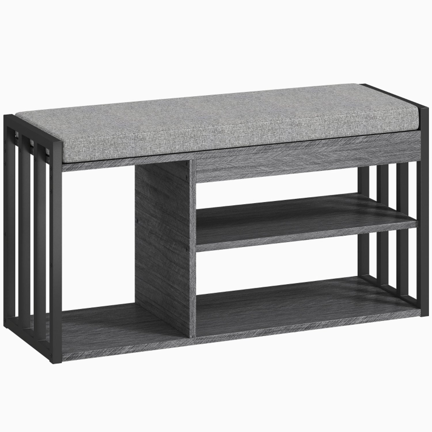 MUVANO Schoenenbank met kussen - Open schoenenopberging - Metalen frame - 86 x 30 x 45,4 cm - Zitten en schoenen wisselen - Voor hal en slaapkamer - Grijs
