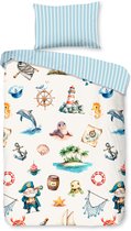 Good Morning dekbedovertrek maratiem / zeedieren - Peuter 120x150 cm - Blauw - 100% Katoen renforce