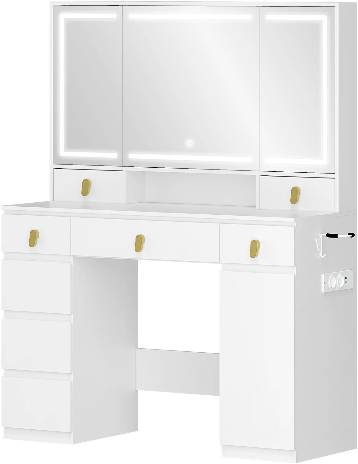 Atlasyx tafel - Make up - Kaptafel - Met spiegel en verlichting - Makeuptafel - Bureau - 2 stopcontacten - 108 x 40 x 140 cm - Wit