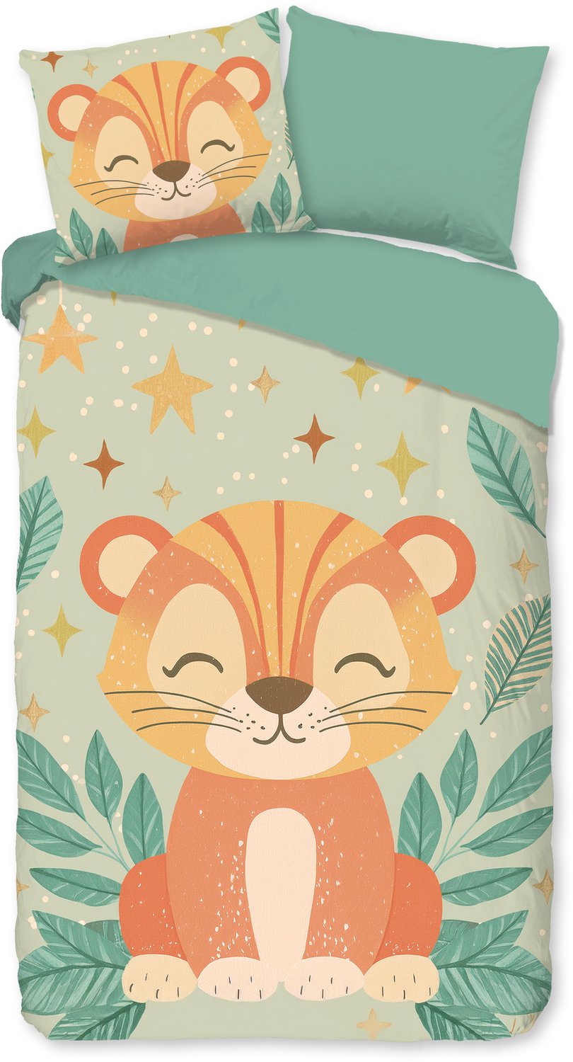Pure dekbedovertrek baby leeuw / welpje - 1 persoons 140x200/220 cm - Groen - Microvezel Green