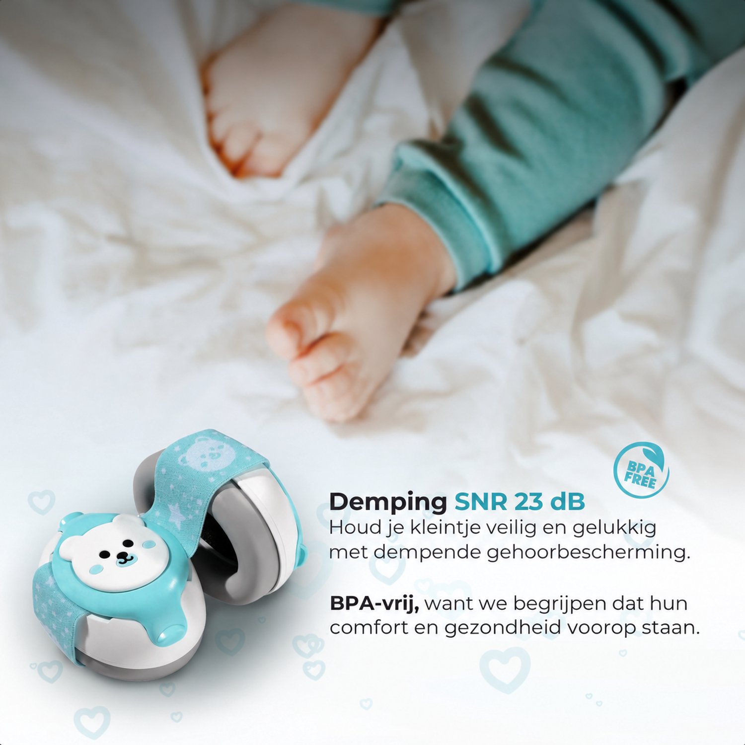 Aquila Gehoorbescherming Baby 0-3 Jaar - Koptelefoon Peuter & Kind - 23 dB CE-gecertificeerd - Elastische Band zonder Beugel - Oorbeschermers Kinderen - Geluiddempende Kinder Oorkappen - Gehoorbeschermer - Oorbescherming - Blauw - Reistasje – foto 3
