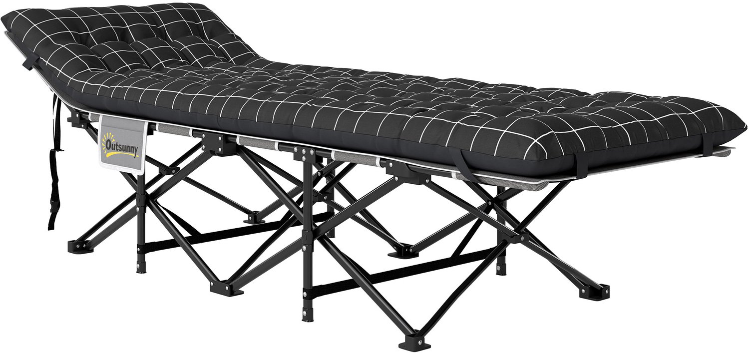 Opvouwbaar campingbed - veldbed met matras - ergonomisch - metalen frame - zwart