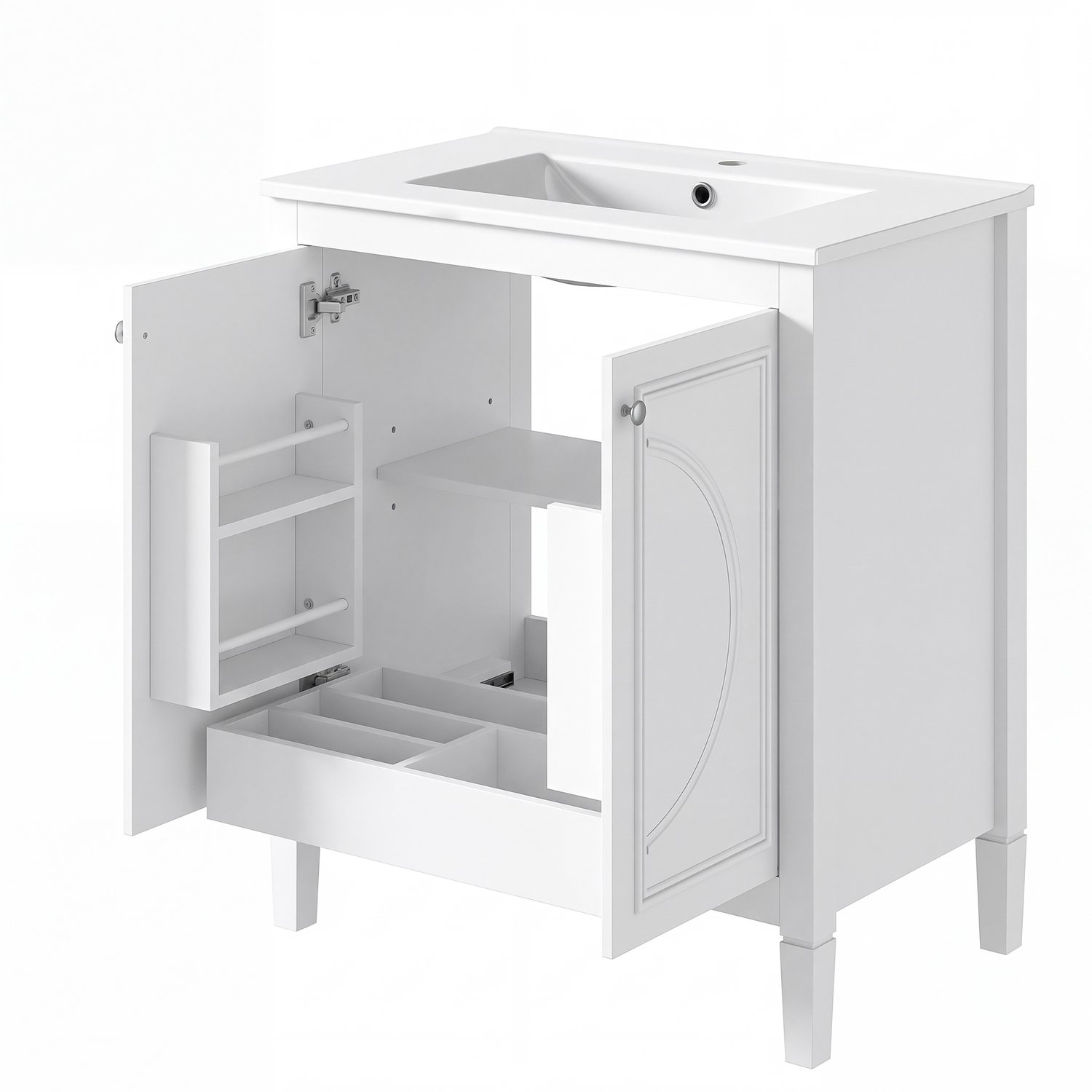 Wastafelonderkast - 76 × 46,5 × 88,5 cm - Met Geïntegreerde Keramische Wastafel, 2 Deuren, Verstelbare Legplanken En Lade - Wit MDF