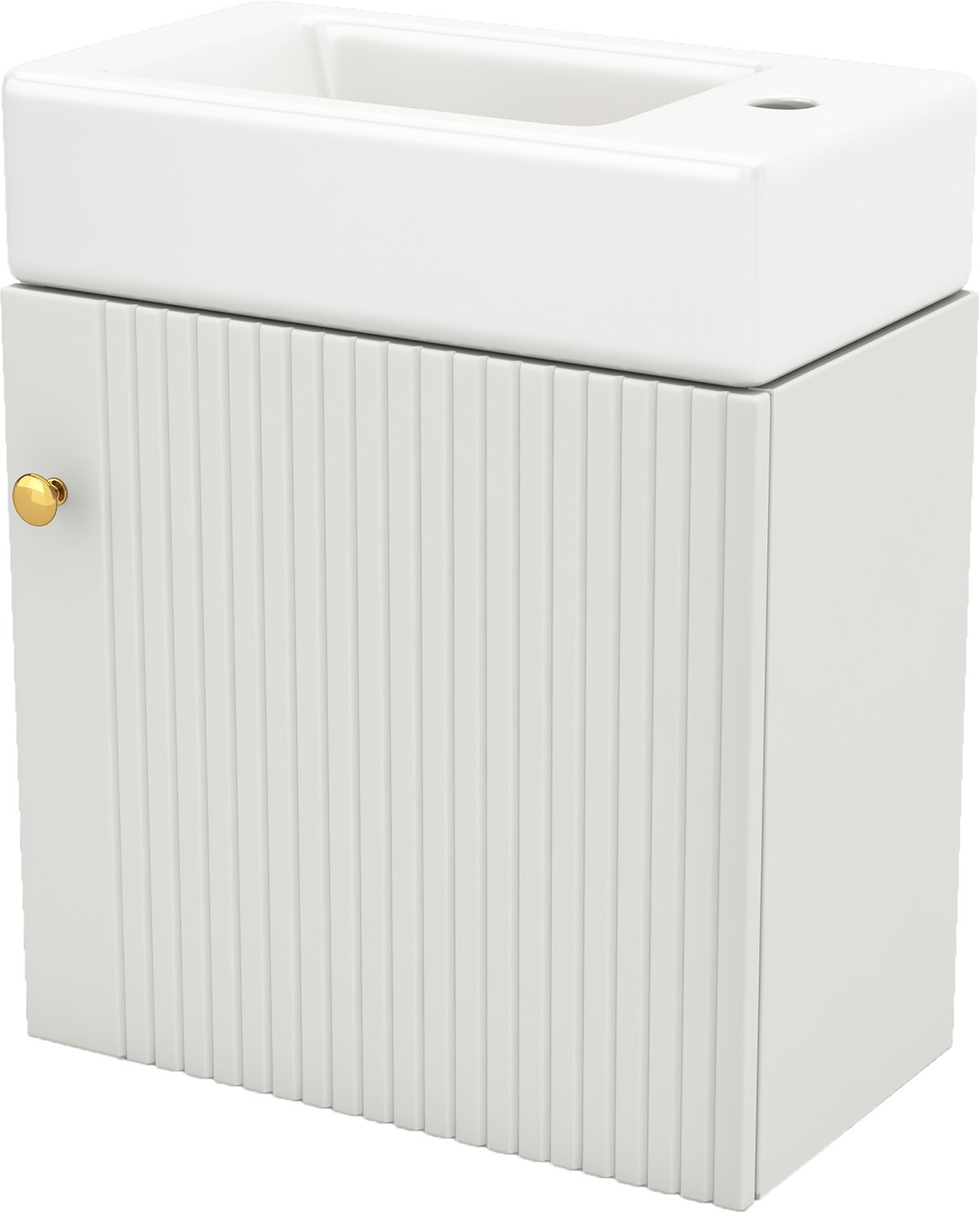 Wastafelmeubel 46 cm - Hangend Badkamermeubel Voor Kleine Badkamer Met Keramische Wastafel, Softclose Deur En Opbergruimte - Wit MDF