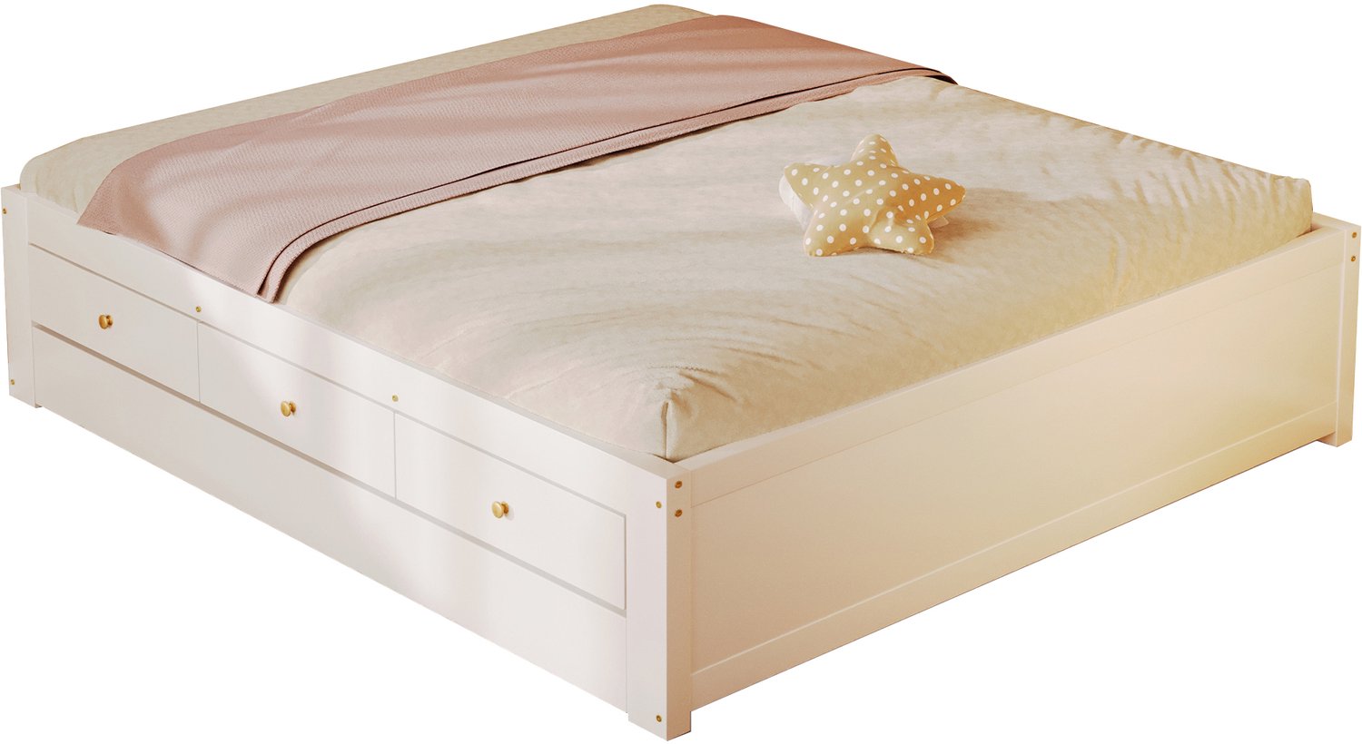 Merax Houten onderbed 140x200 cm - met 3 lades - wit