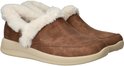 Bruine Skechers dames sloffen met witte bontvoering en beige zolen.