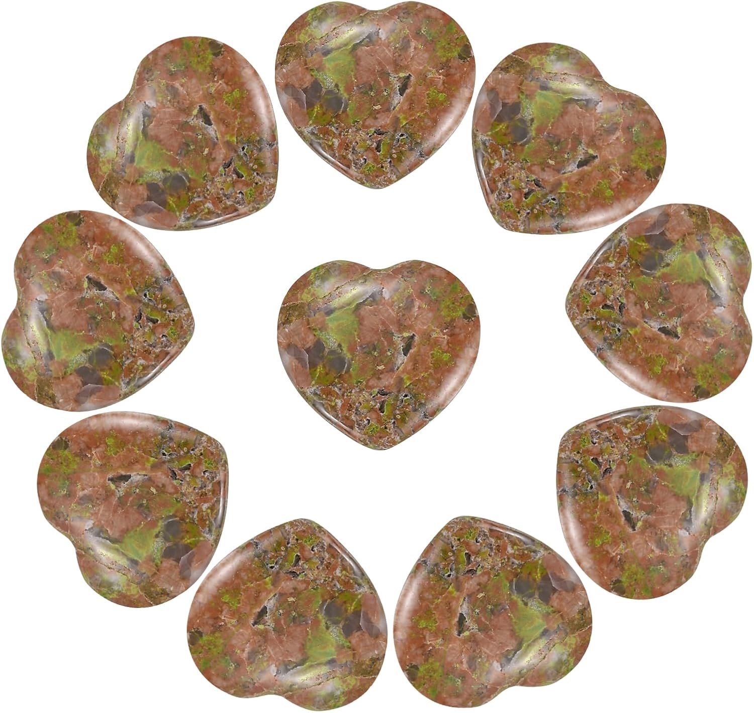Kristalstenen hartvormig 20x20mm - Unakiet natuursteen - 10 stuks gepolijst - Perfect voor meditatie - Vemera