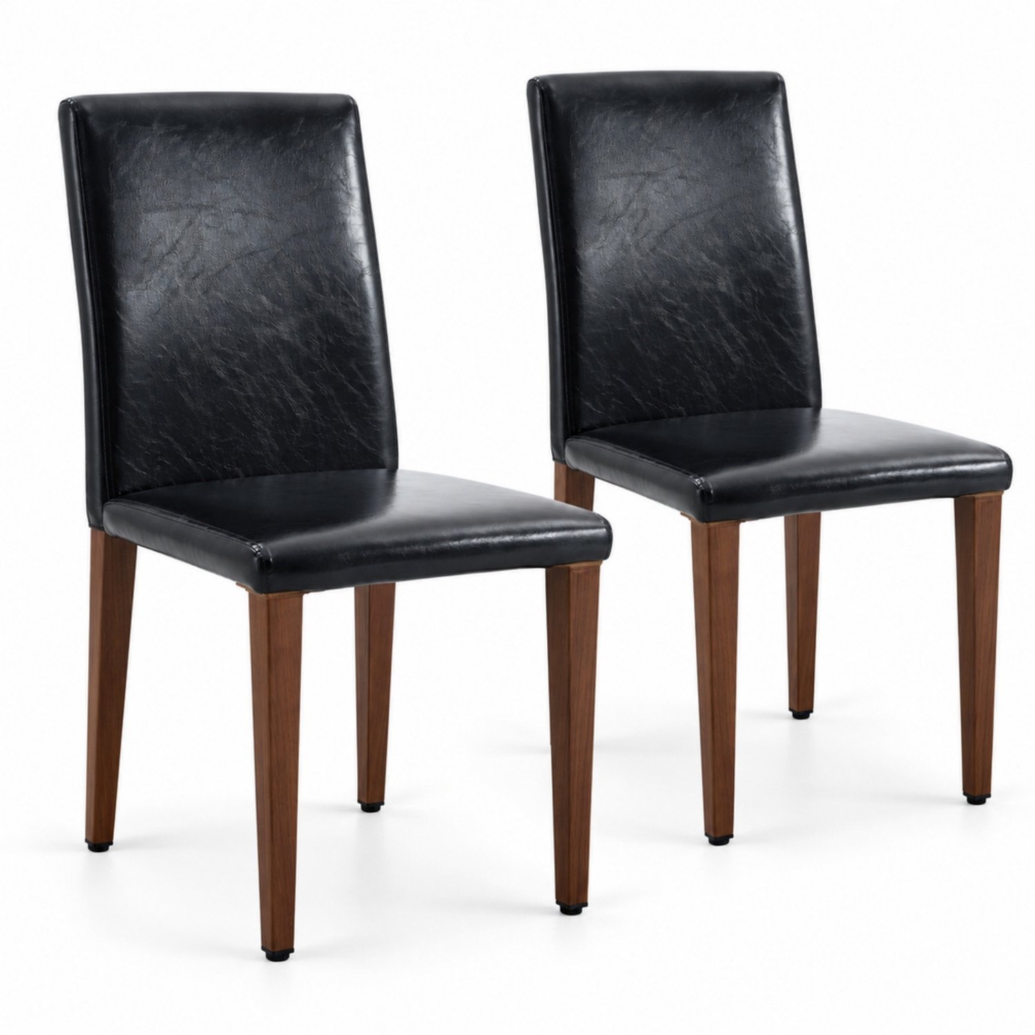 LONG DRAGON - Eetkamerstoelen - Set van 2 - Walnootkleur+Zwart - Metalen poten en gebogen rugleuning