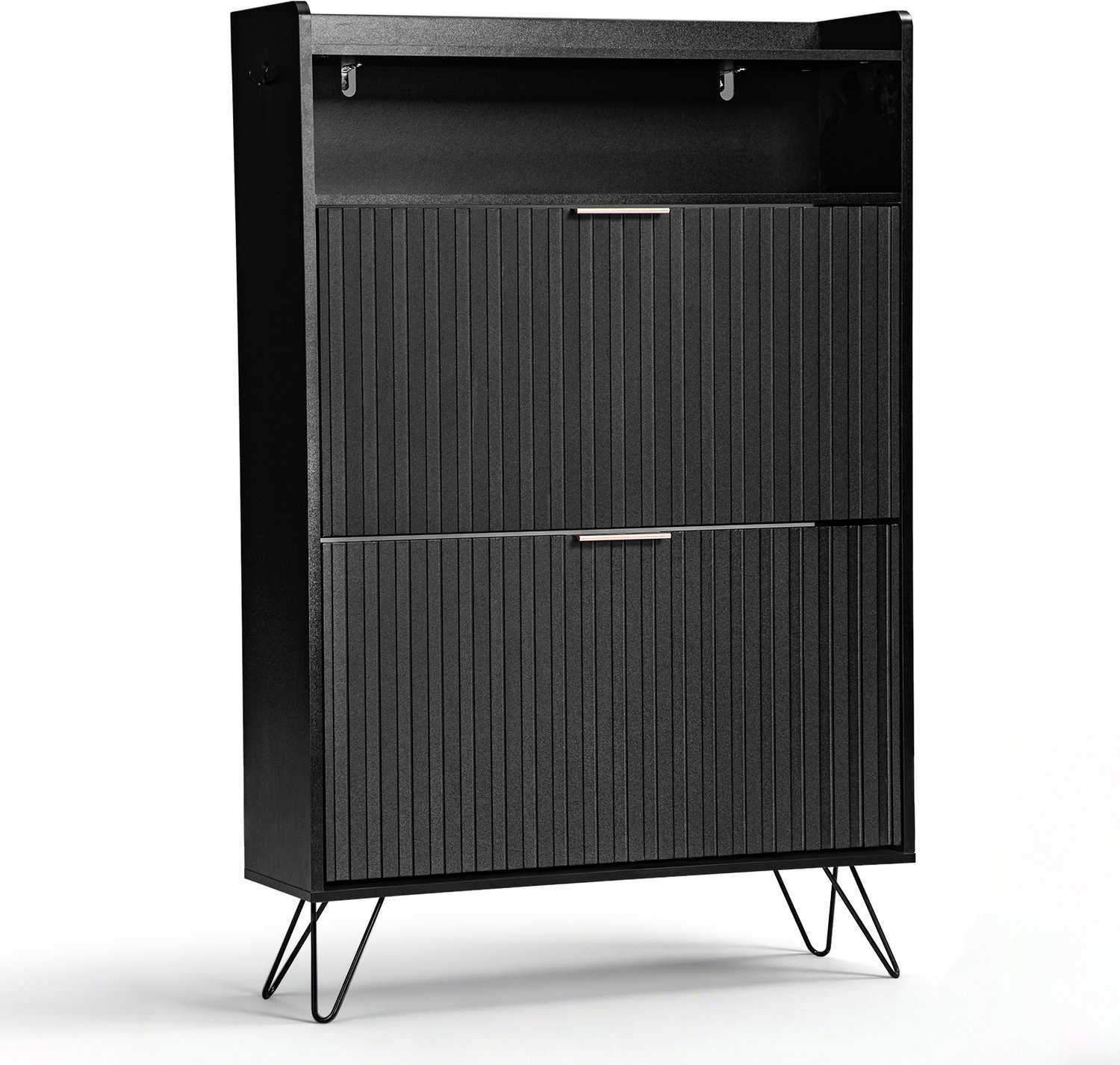 LEADZM Schoenenkast met 2 deuren - Zwart - 80 x 24 x 120 cm - met zitbank, met haken, hoge poten, met lade