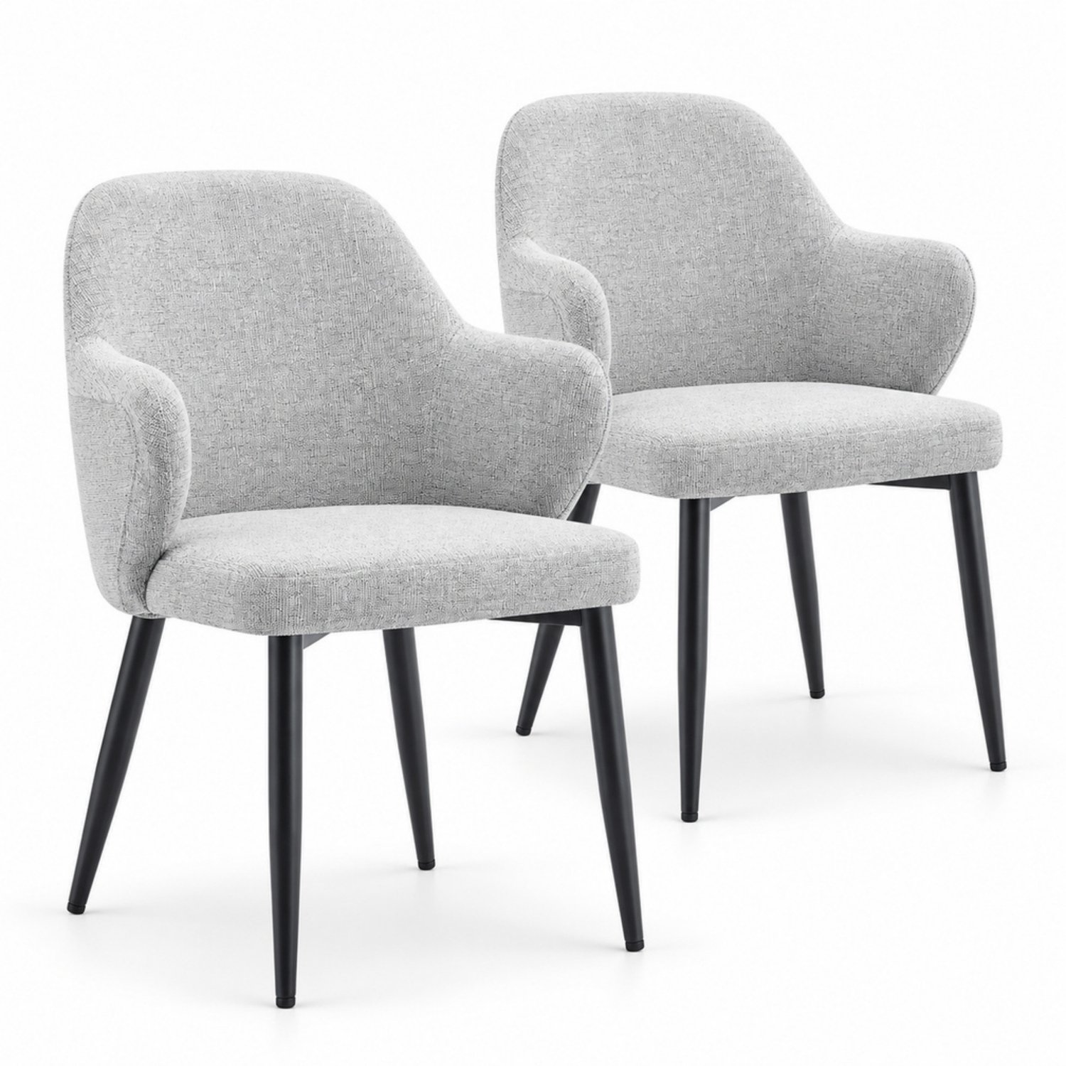 LONG DRAGON - Eetkamerstoelen - Set van 2 - Zwart / Lichtgrijs - Stoffen bekleding en brede rugleuning